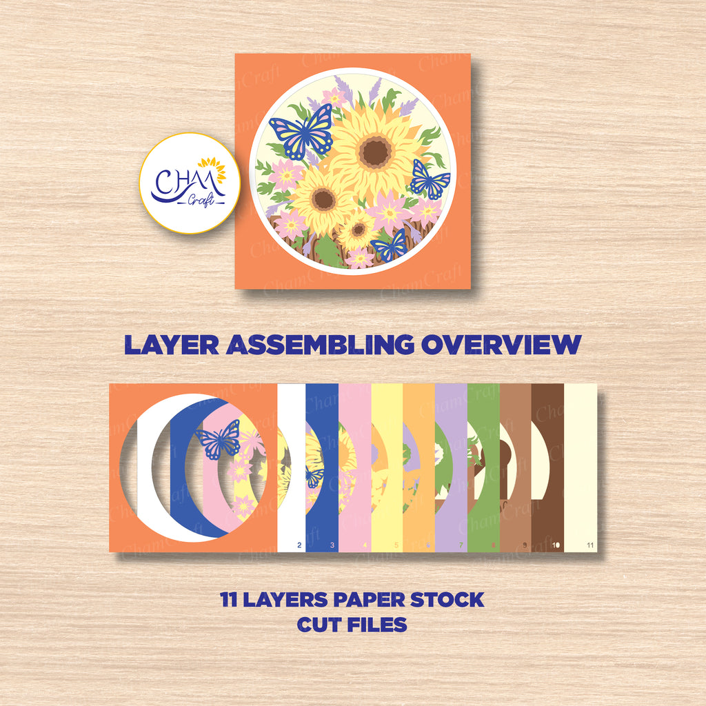 3D Autumn Flowers Shadow Box SVG Paper Cut Template