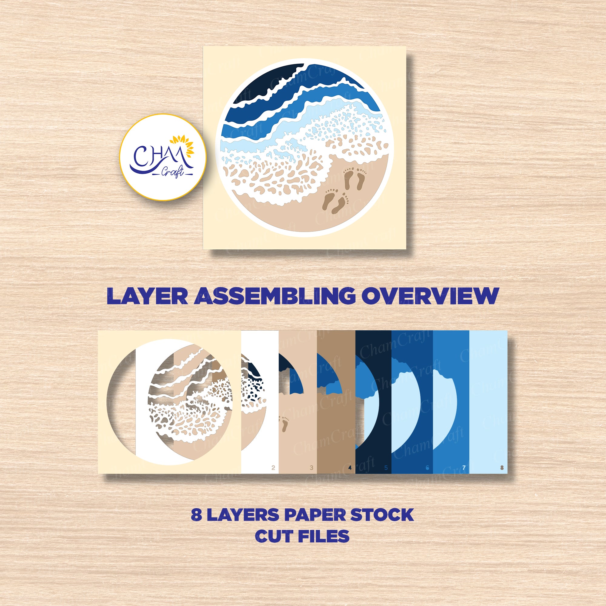3D Beach Shadow Box SVG Paper Cut Template