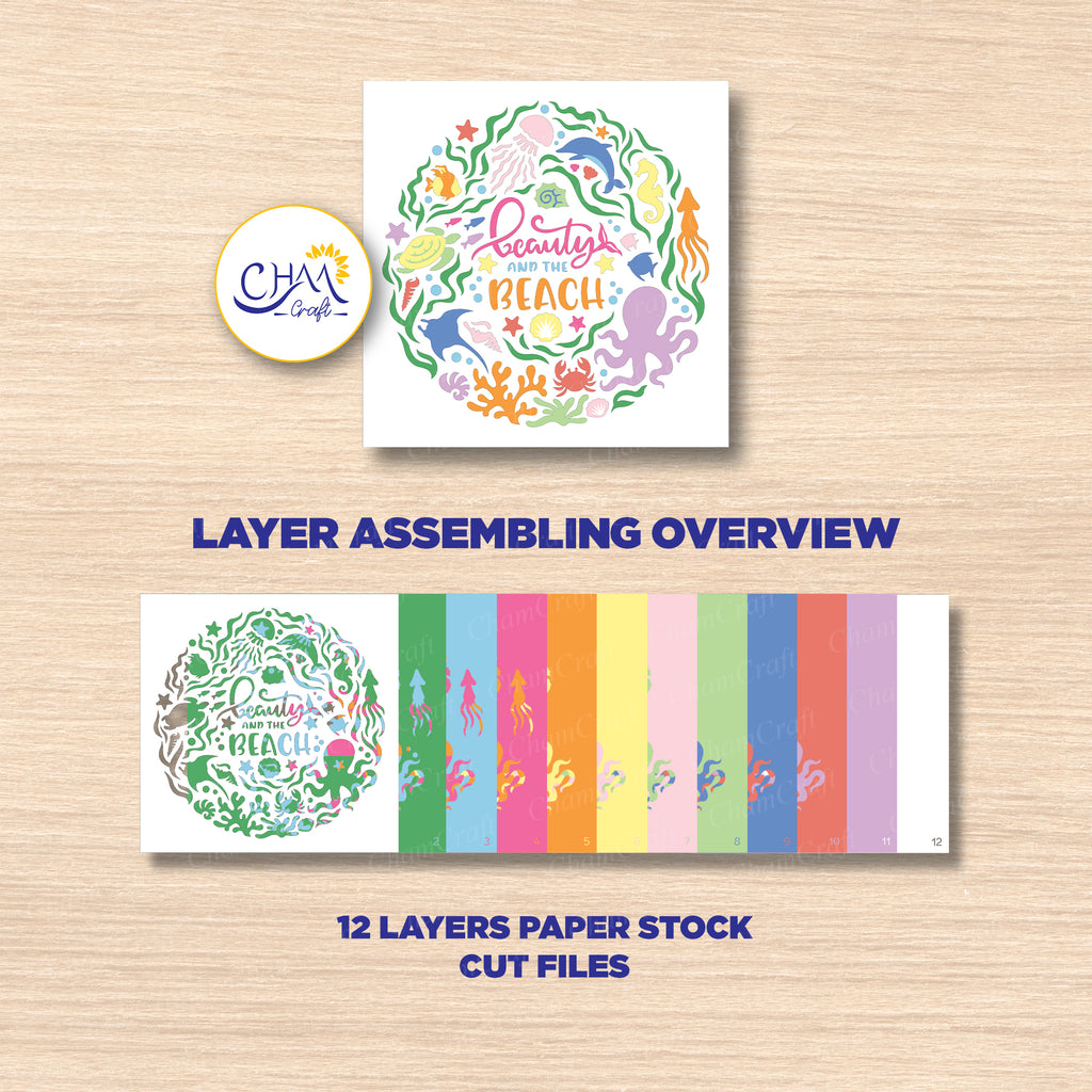 3D Beauty And The Beach Shadow Box SVG Paper Cut Template