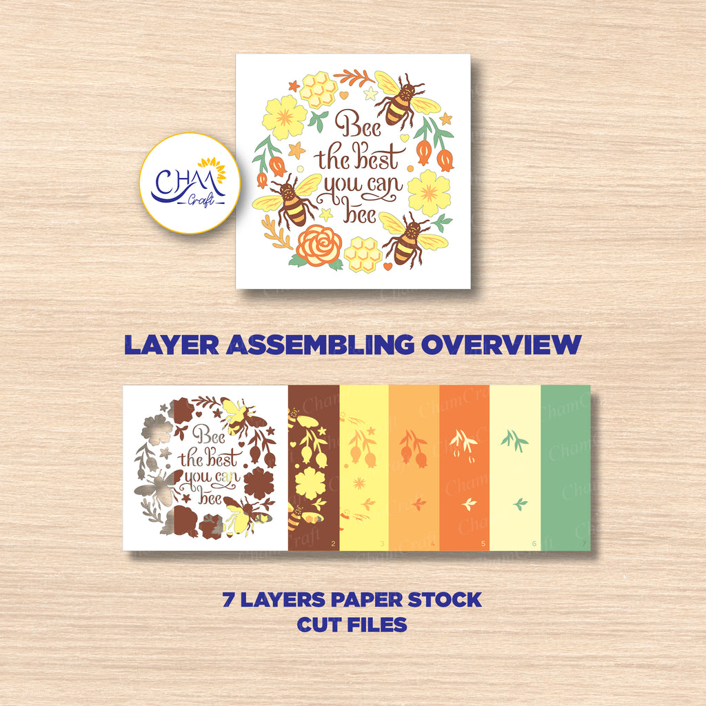 3D Bee The Best Shadow Box SVG Paper Cut Template