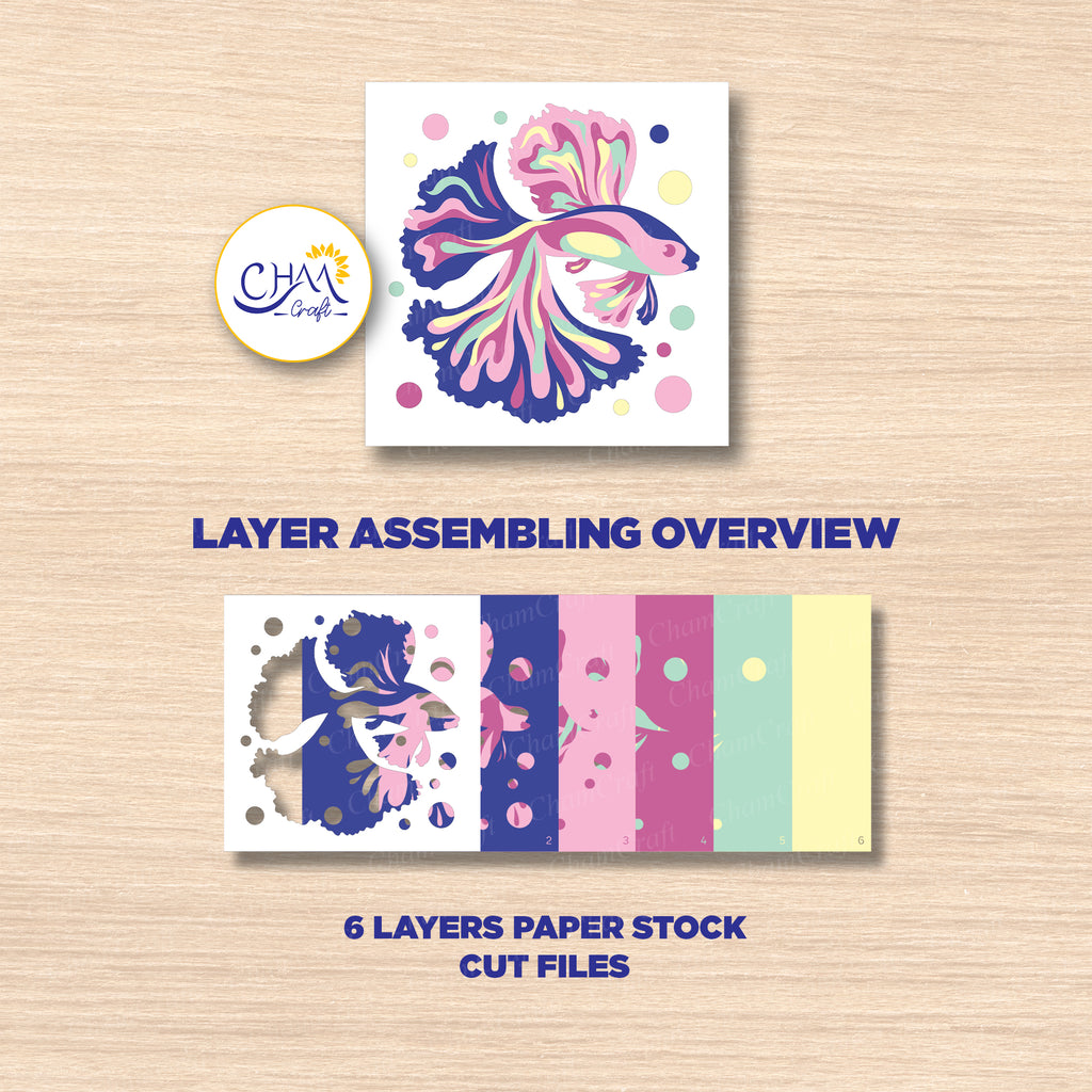 3D Betta Fish Shadow Box SVG Paper Cut Template