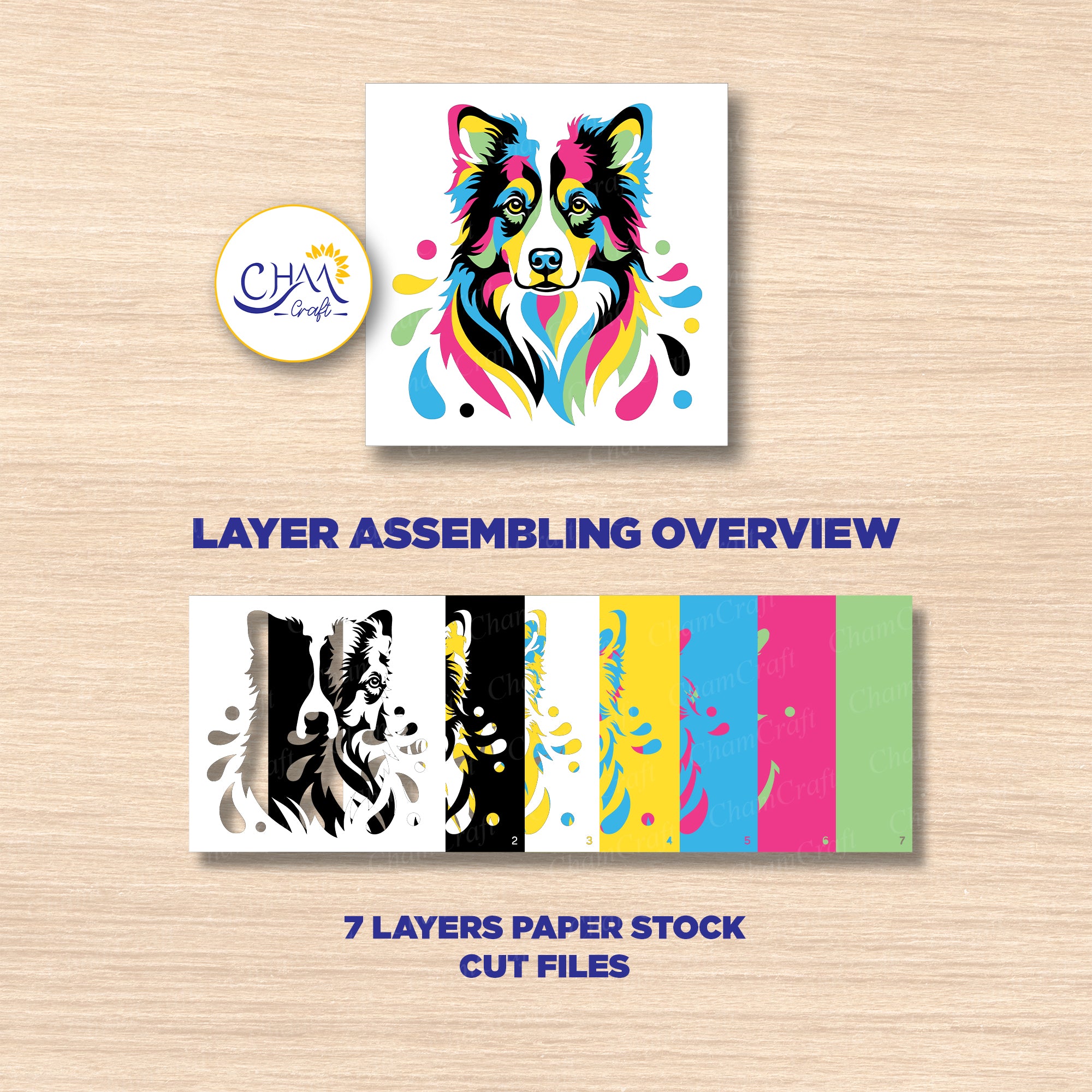 3D Border Collie Shadow Box SVG Paper Cut Template