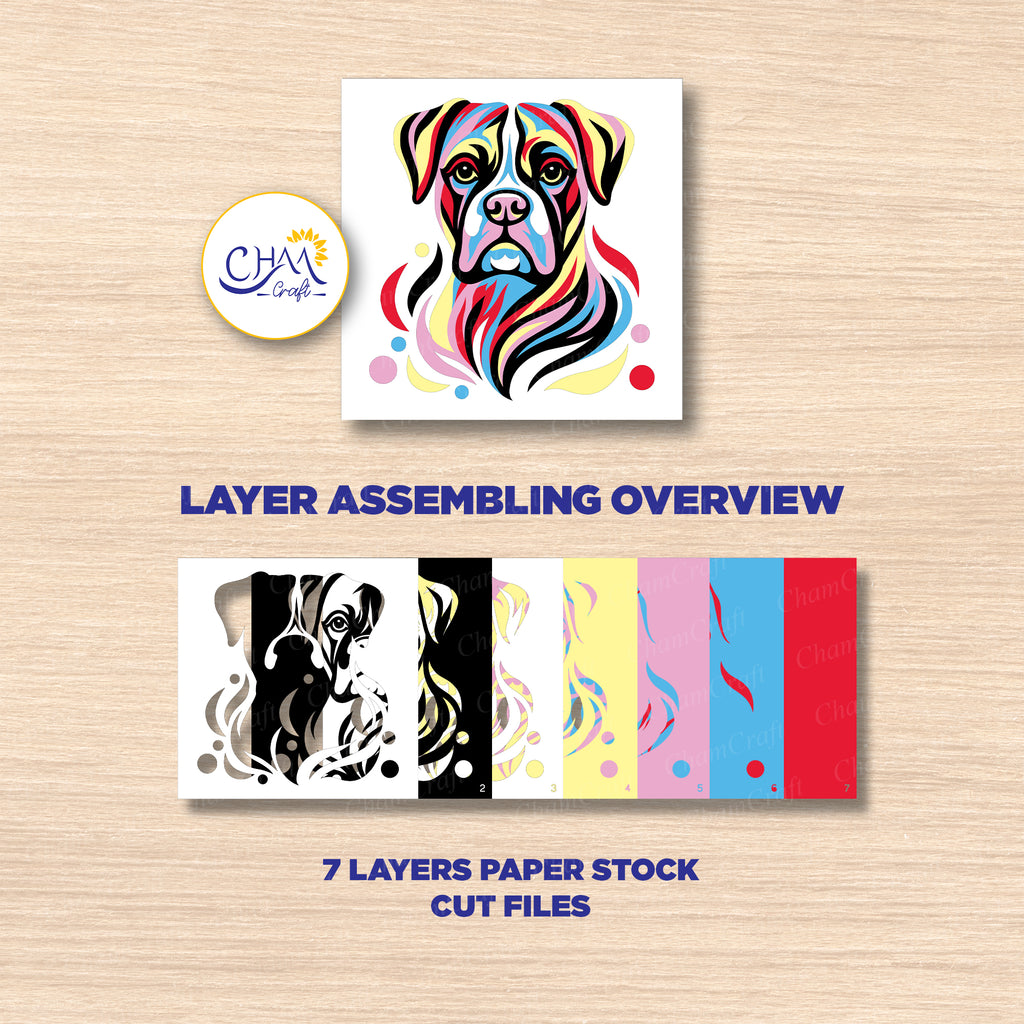 3D Boxer Dog Shadow Box SVG Paper Cut Template