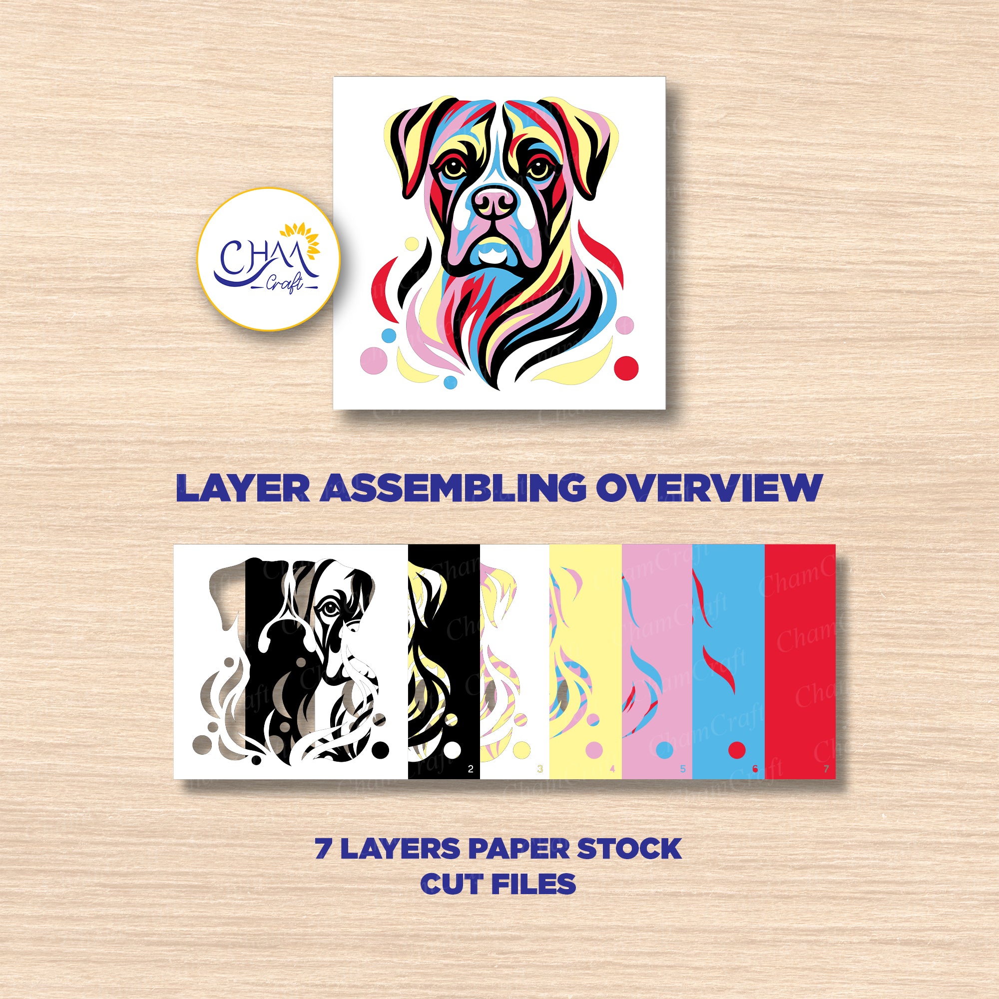 3D Boxer Dog Shadow Box SVG Paper Cut Template