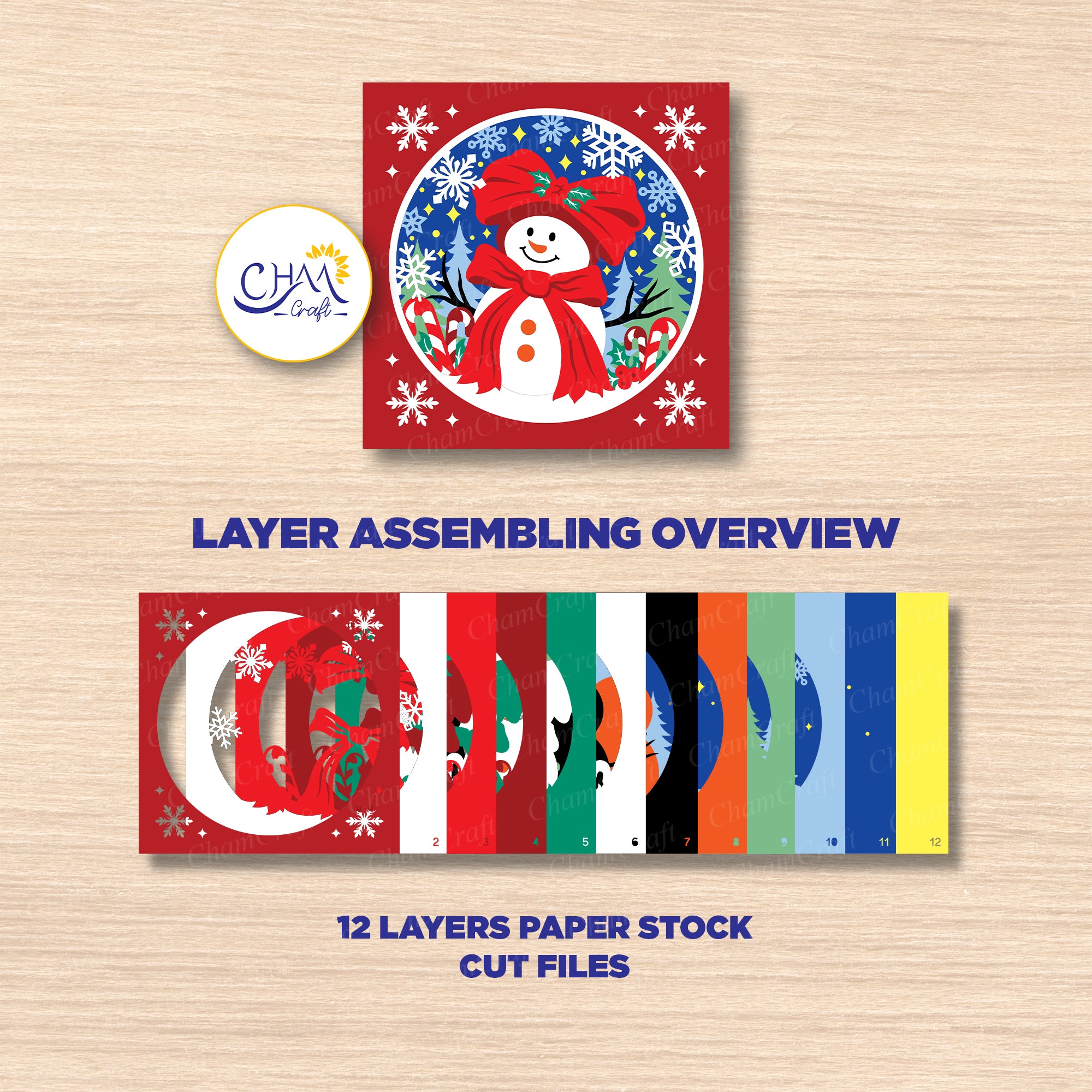 3D Christmas Snowman Shadow Box SVG Paper Cut Template