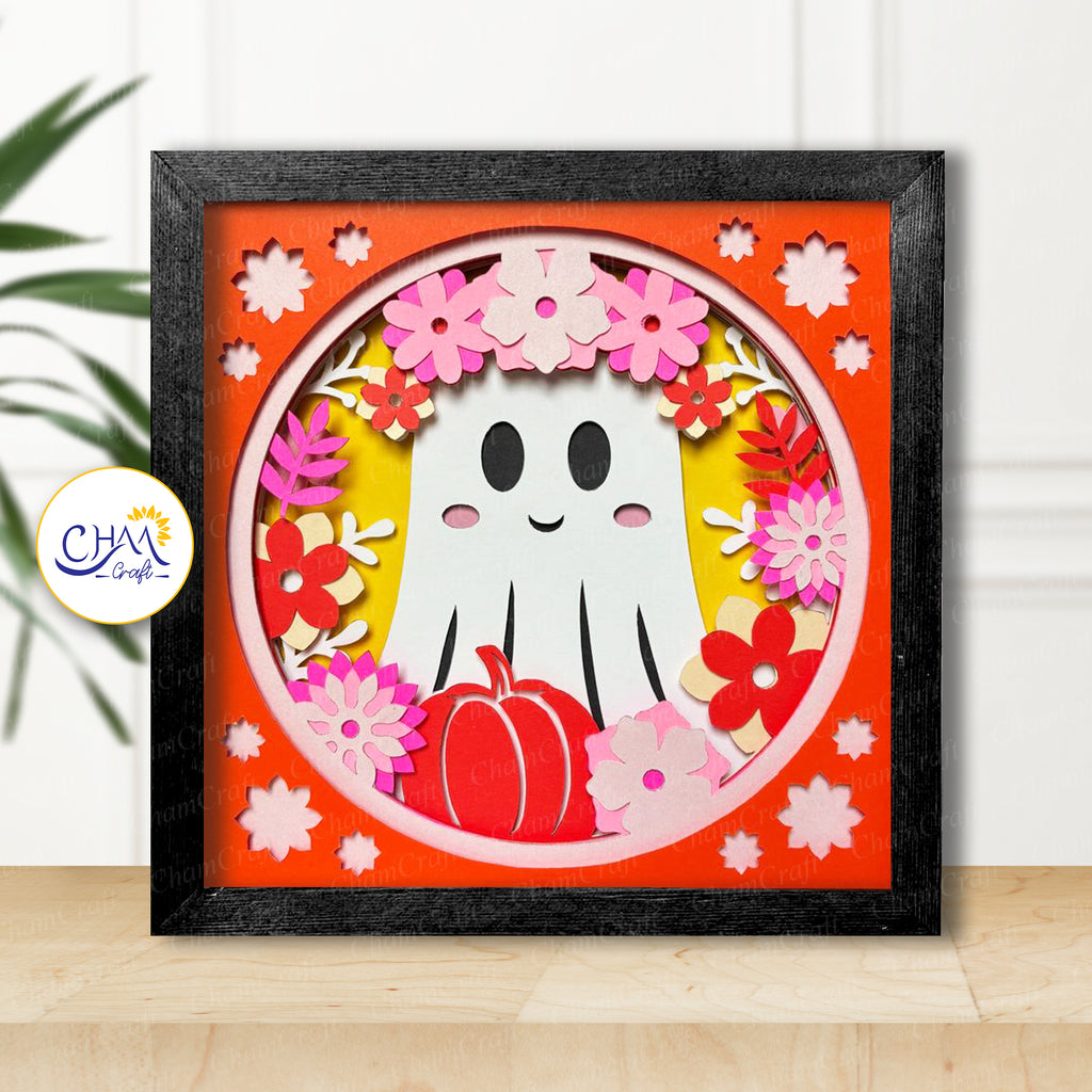 3D Floral Ghost Shadow Box SVG Paper Cut Template