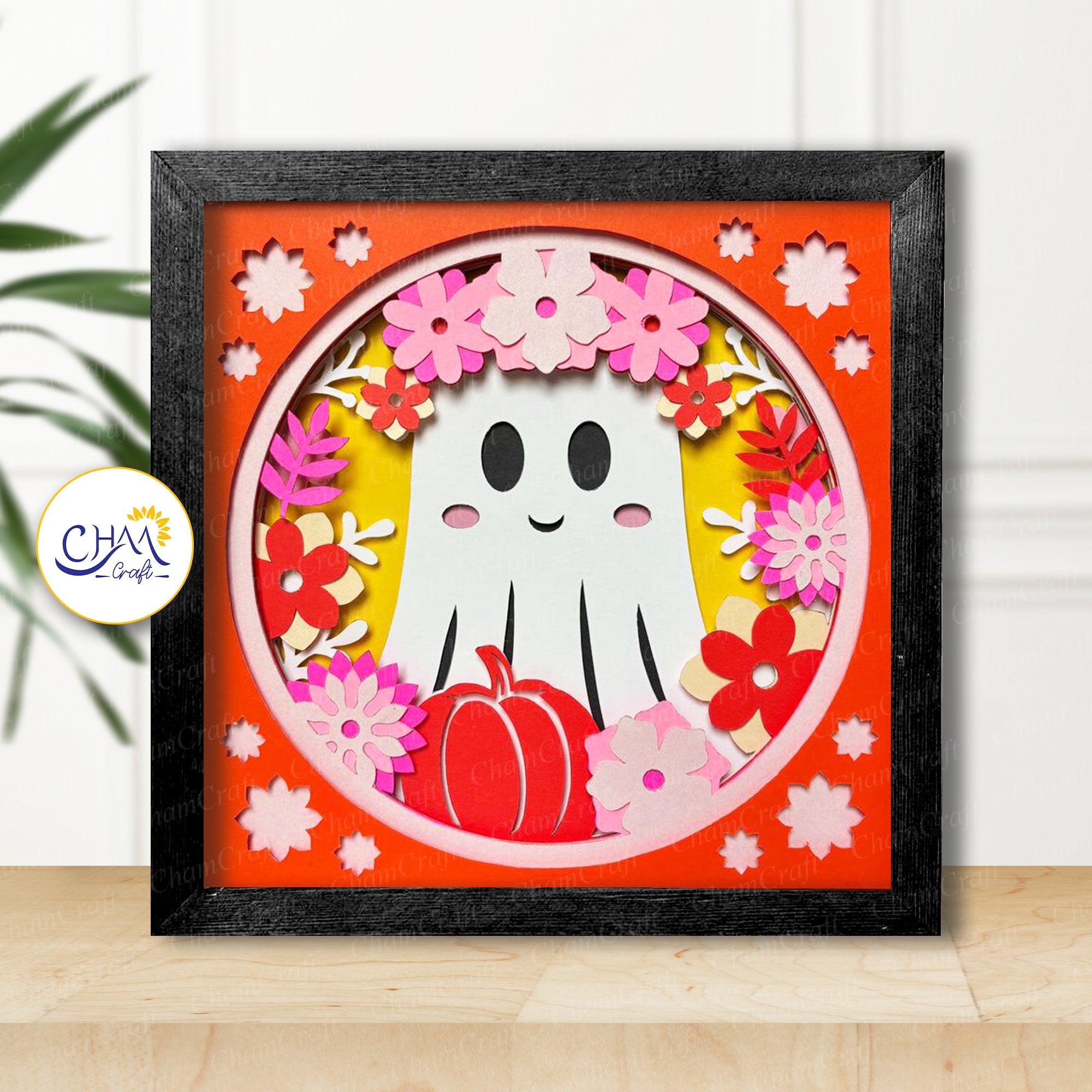 3D Floral Ghost Shadow Box SVG Paper Cut Template