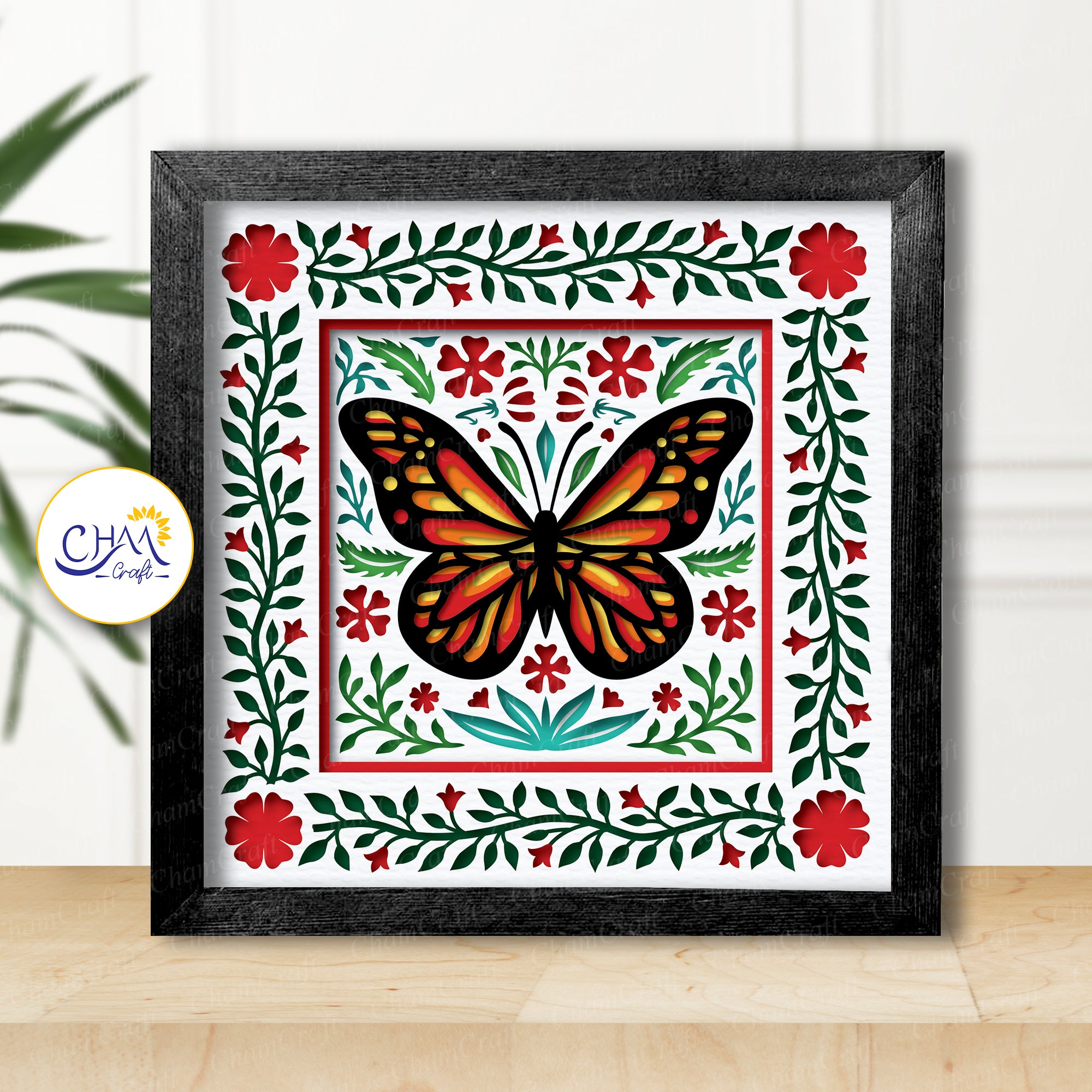 3D Butterfly Floral Shadow Box SVG Paper Cut Template