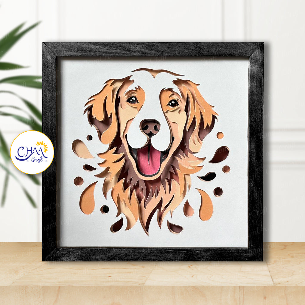 3D Golden Retriever Shadow Box SVG Paper Cut Template