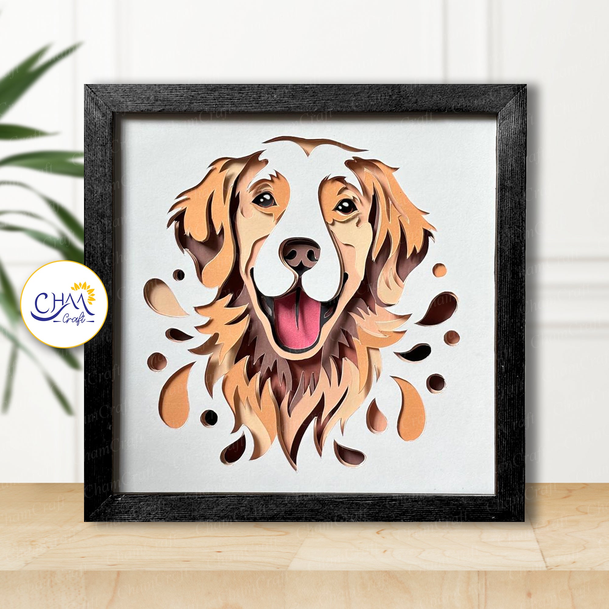 3D Golden Retriever Shadow Box SVG Paper Cut Template