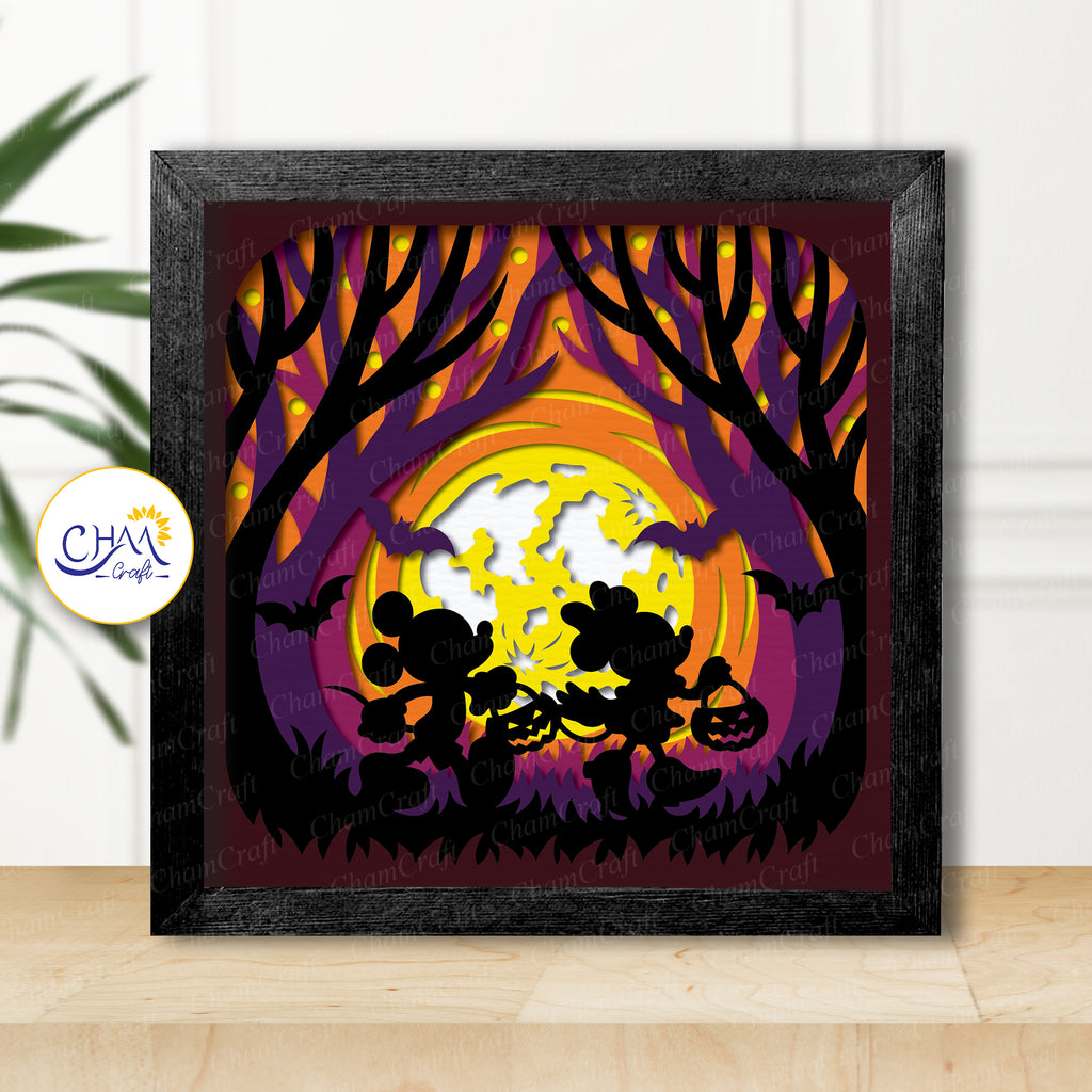 3D Halloween Scene Shadow Box SVG Paper Cut Template