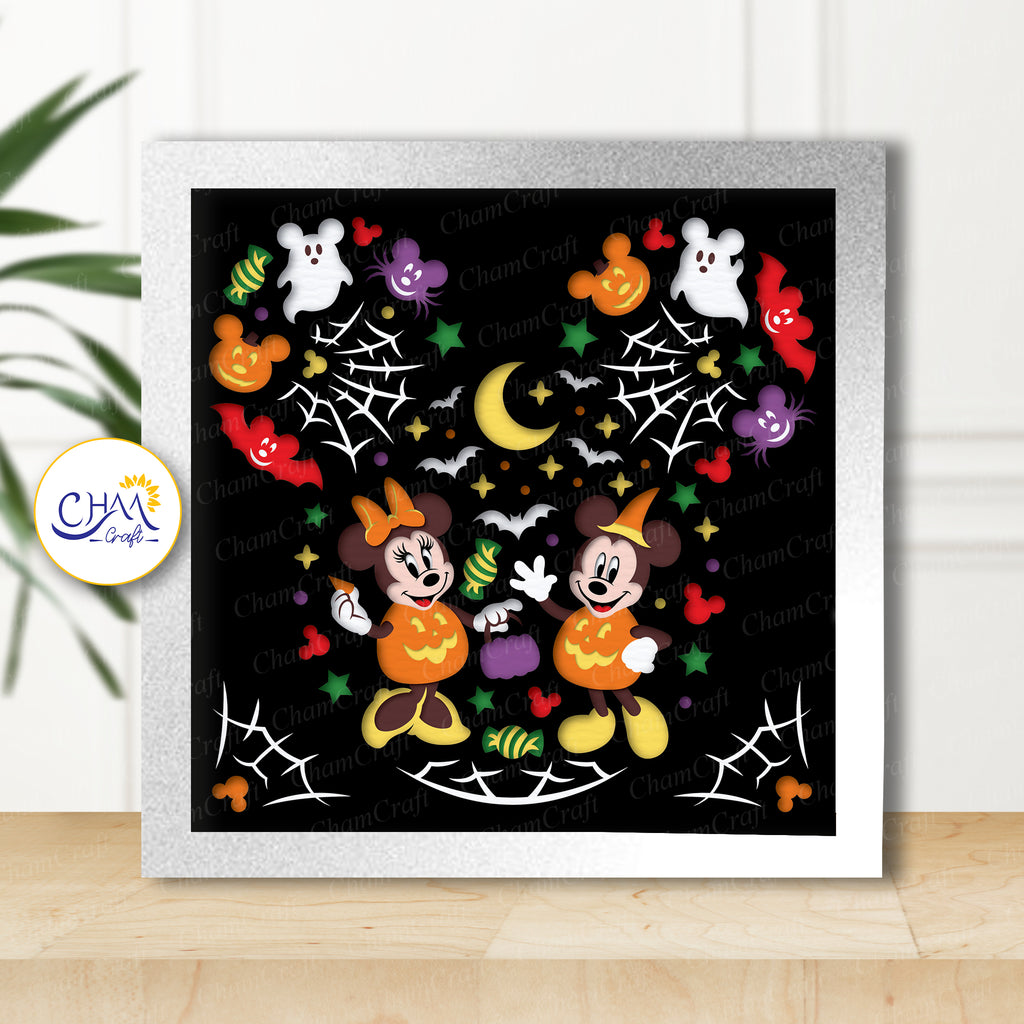 3D Halloween Mouse Shadow Box SVG Paper Cut Template