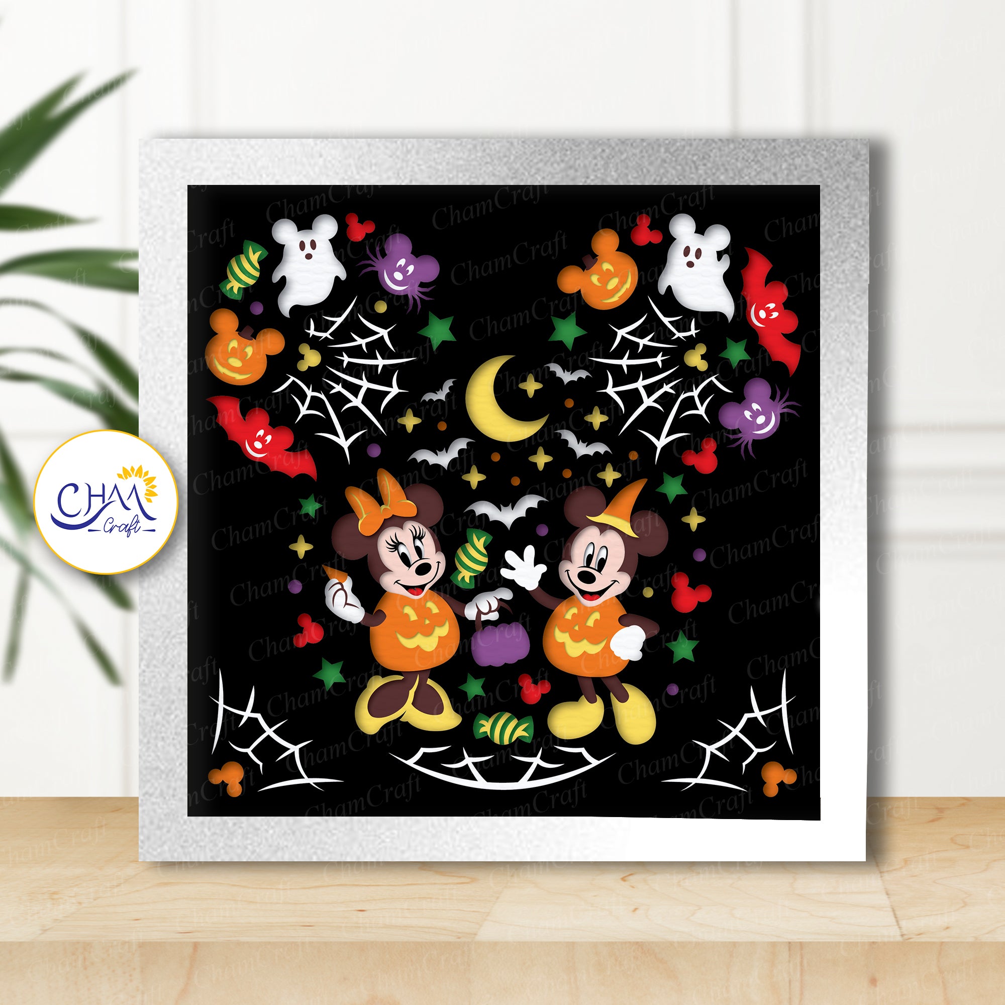 3D Halloween Mouse Shadow Box SVG Paper Cut Template