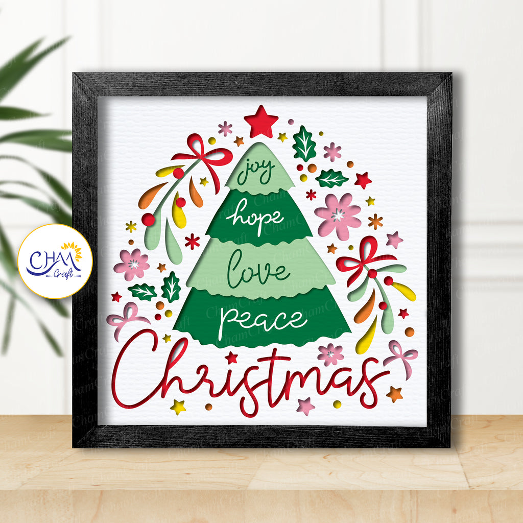 3D Christmas Tree Shadow Box SVG Paper Cut Template