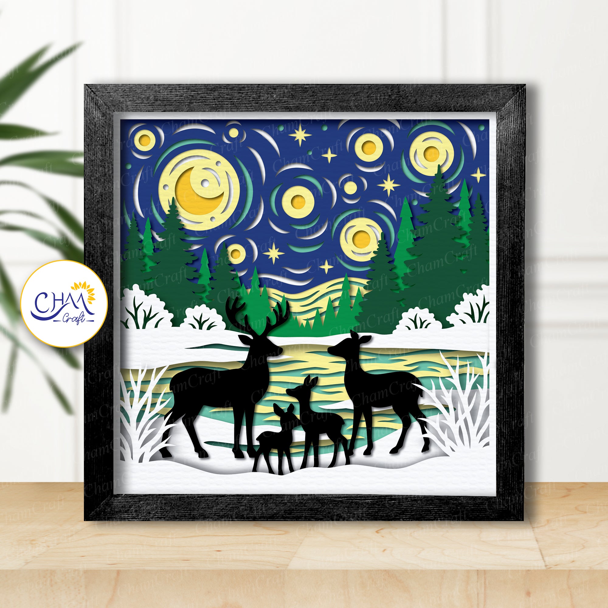3D Winter Deer Shadow Box SVG Paper Cut Template