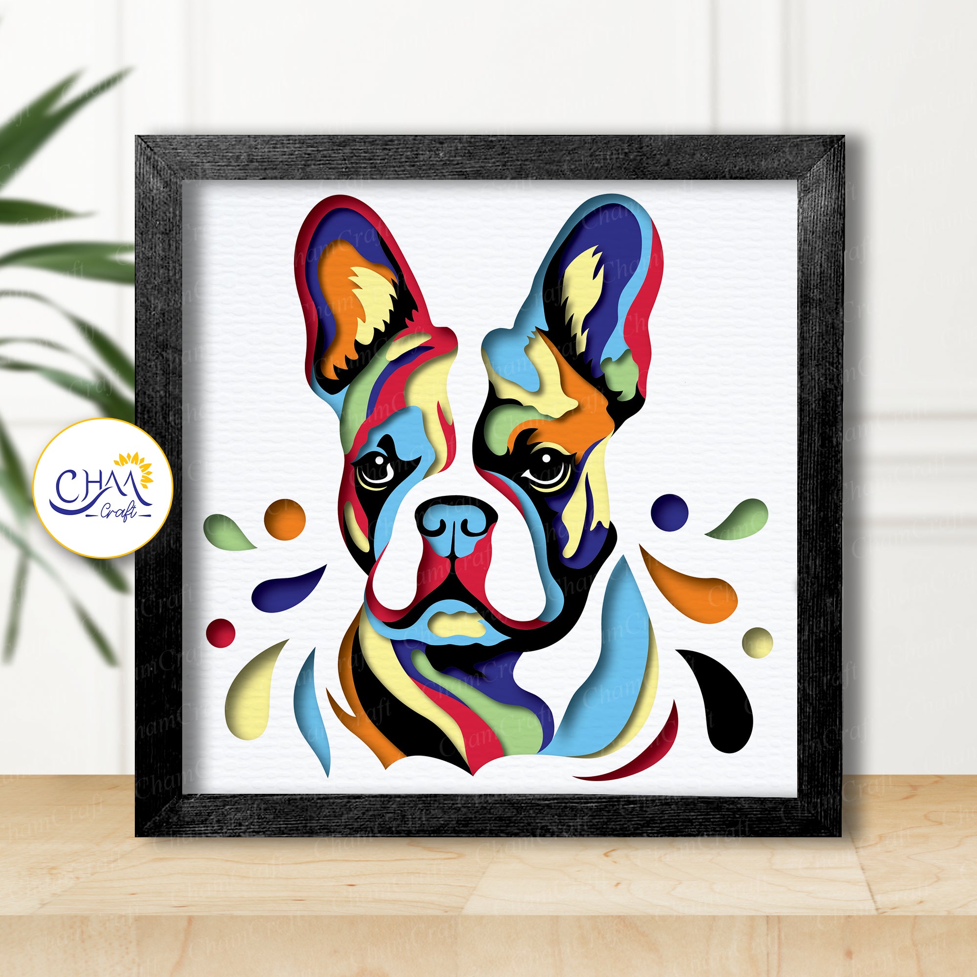 3D French Bulldog Shadow Box SVG Paper Cut Template