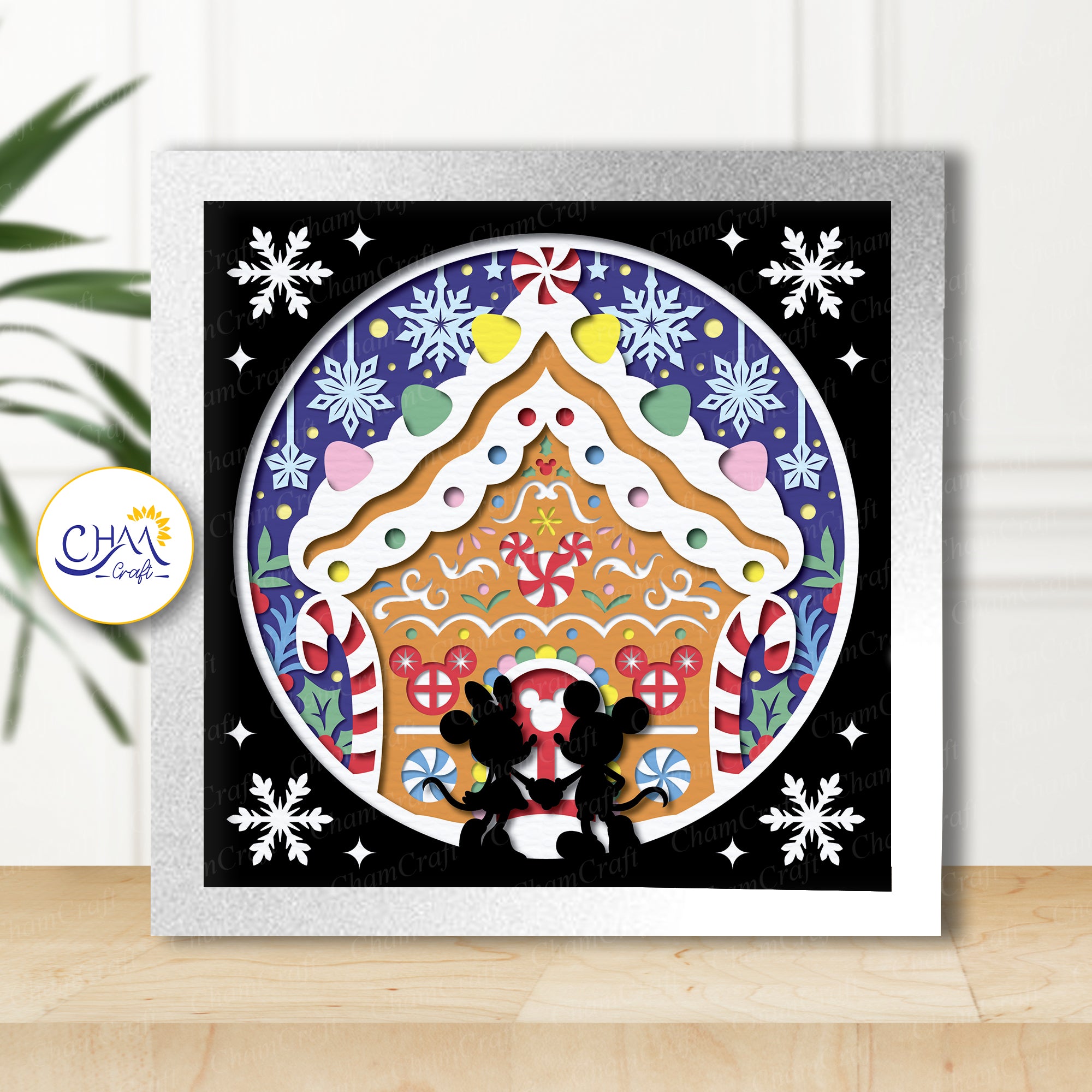 3D Gingerbread House Shadow Box SVG Paper Cut Template