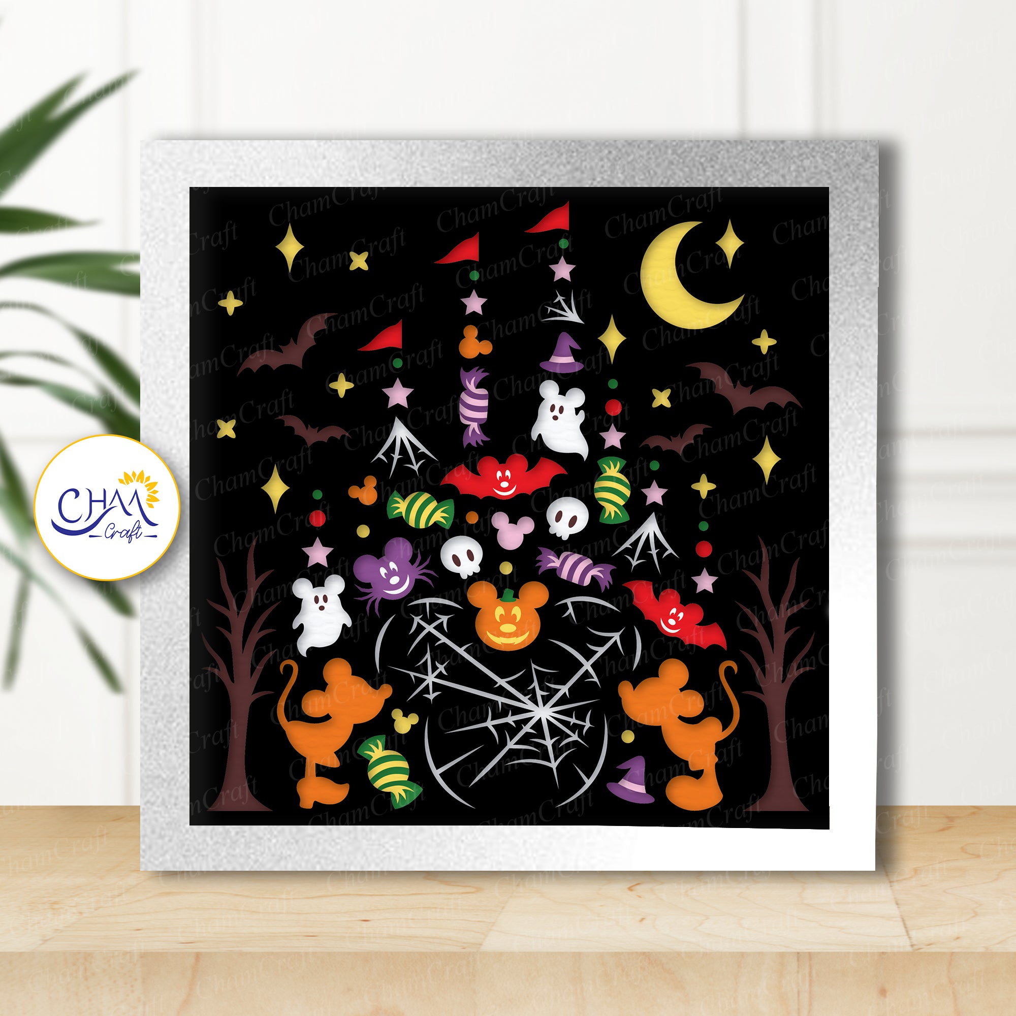 3D Halloween Castle Shadow Box SVG Paper Cut Template
