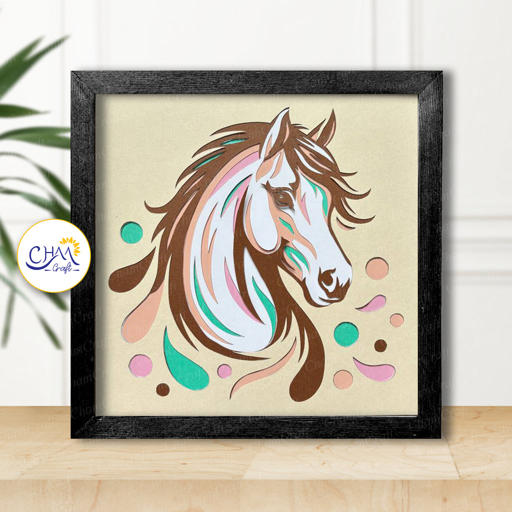 3D Horse Shadow Box SVG Paper Cut Template