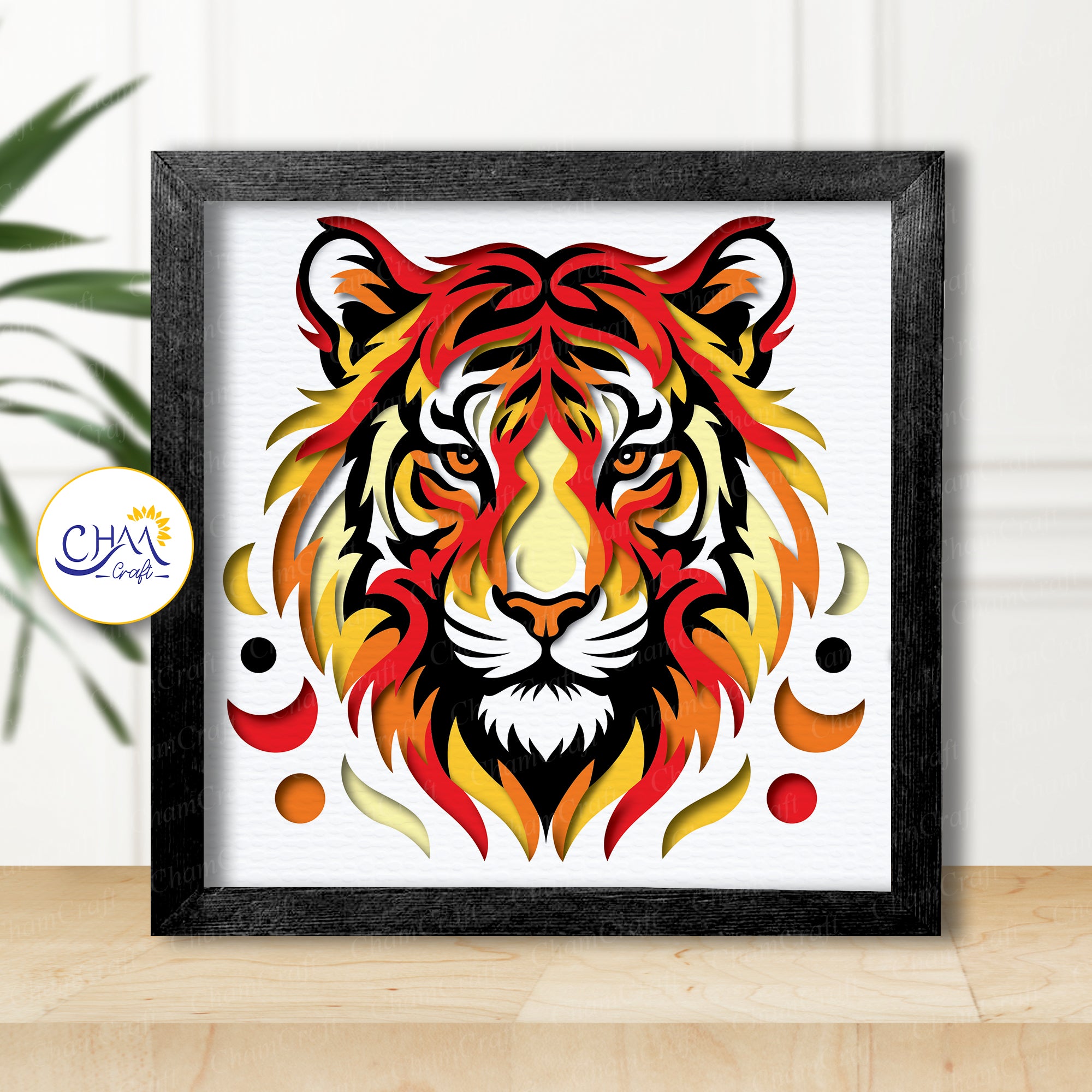3D Tiger Shadow Box SVG Paper Cut Template