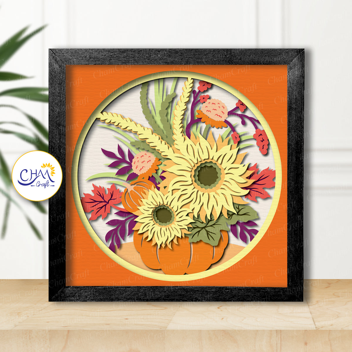 3D Fall Bouquet Shadow Box SVG Paper Cut Template