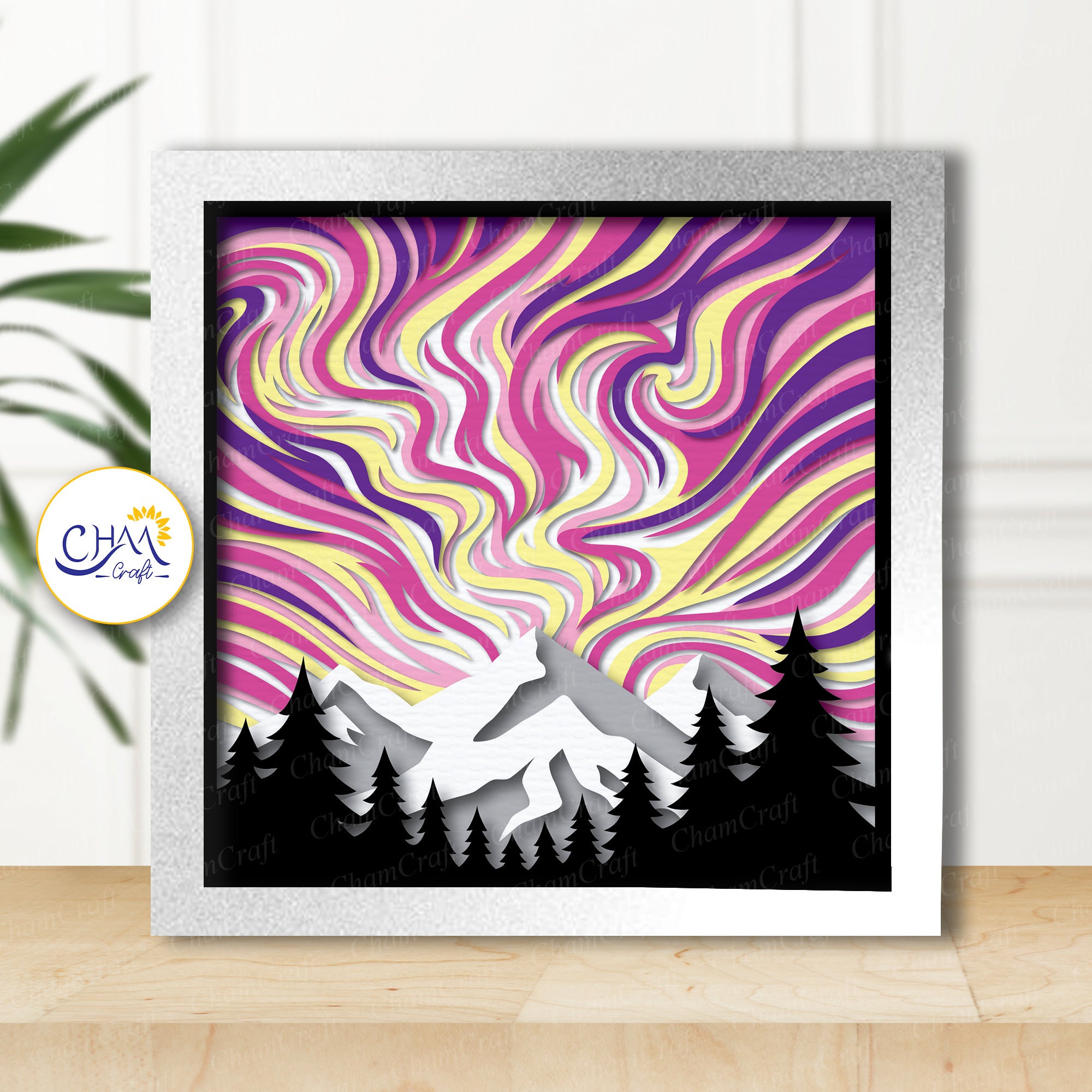 3D Northern Light Shadow Box SVG Paper Cut Template