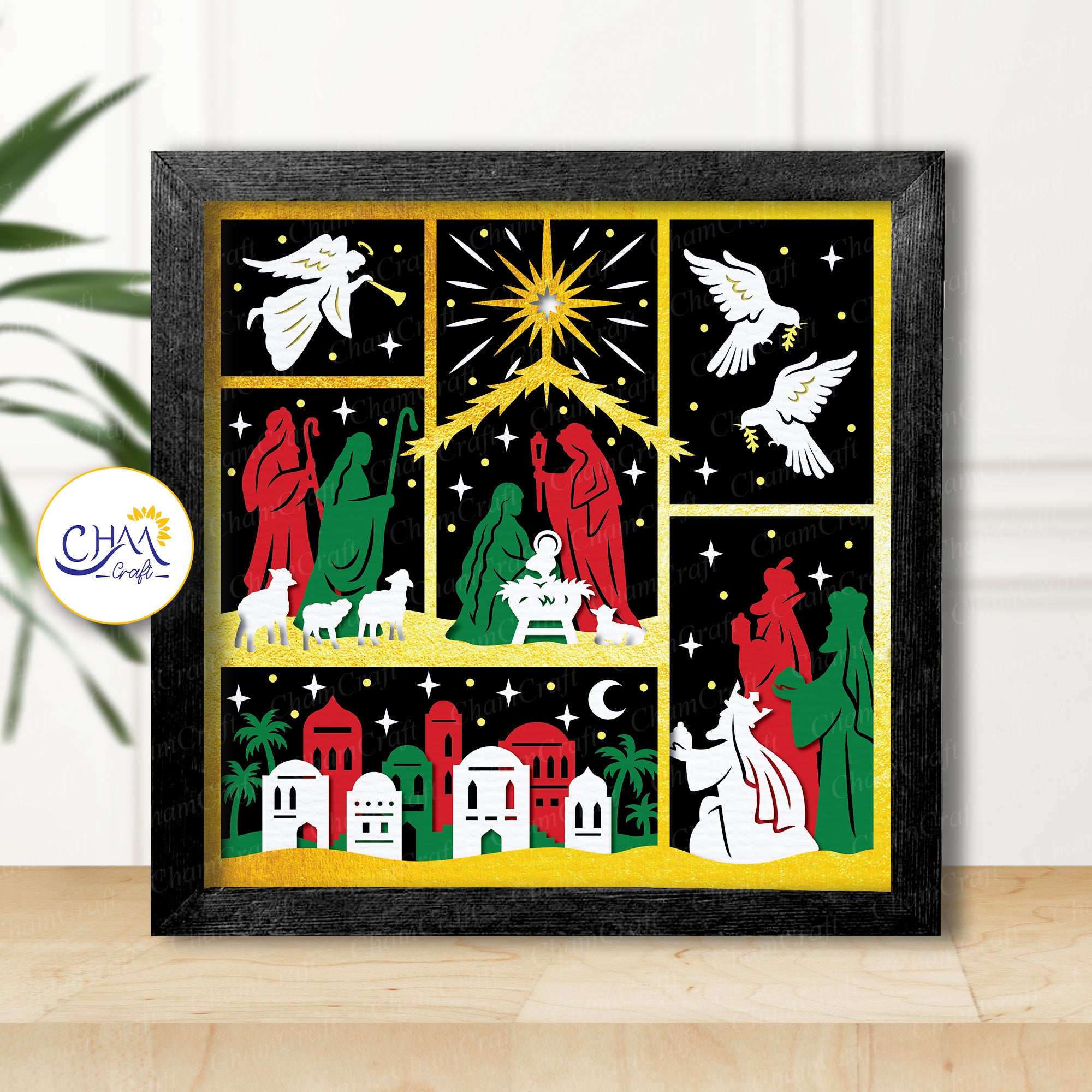3D Nativity Scene Shadow Box SVG Paper Cut Template