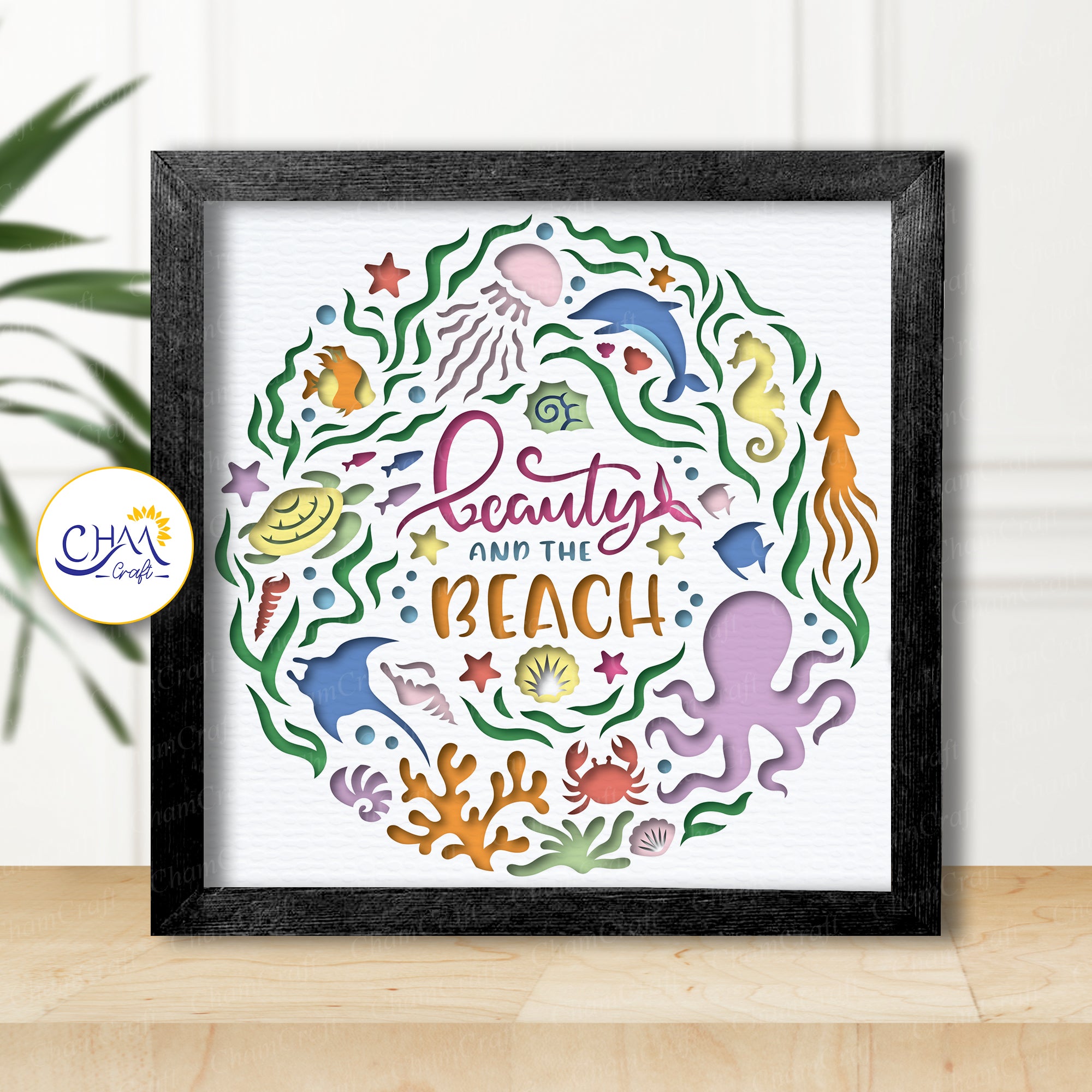 3D Beauty And The Beach Shadow Box SVG Paper Cut Template