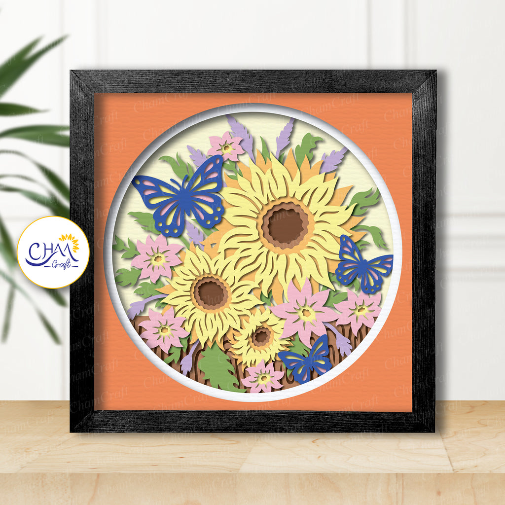 3D Autumn Flowers Shadow Box SVG Paper Cut Template