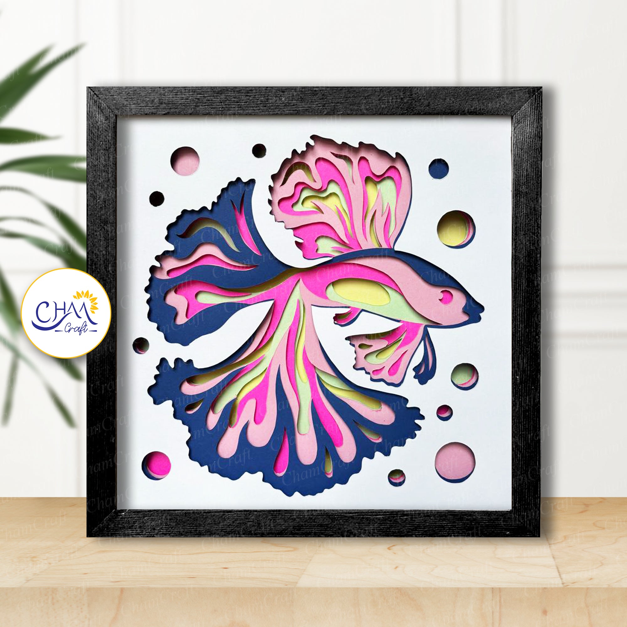 3D Betta Fish Shadow Box SVG Paper Cut Template