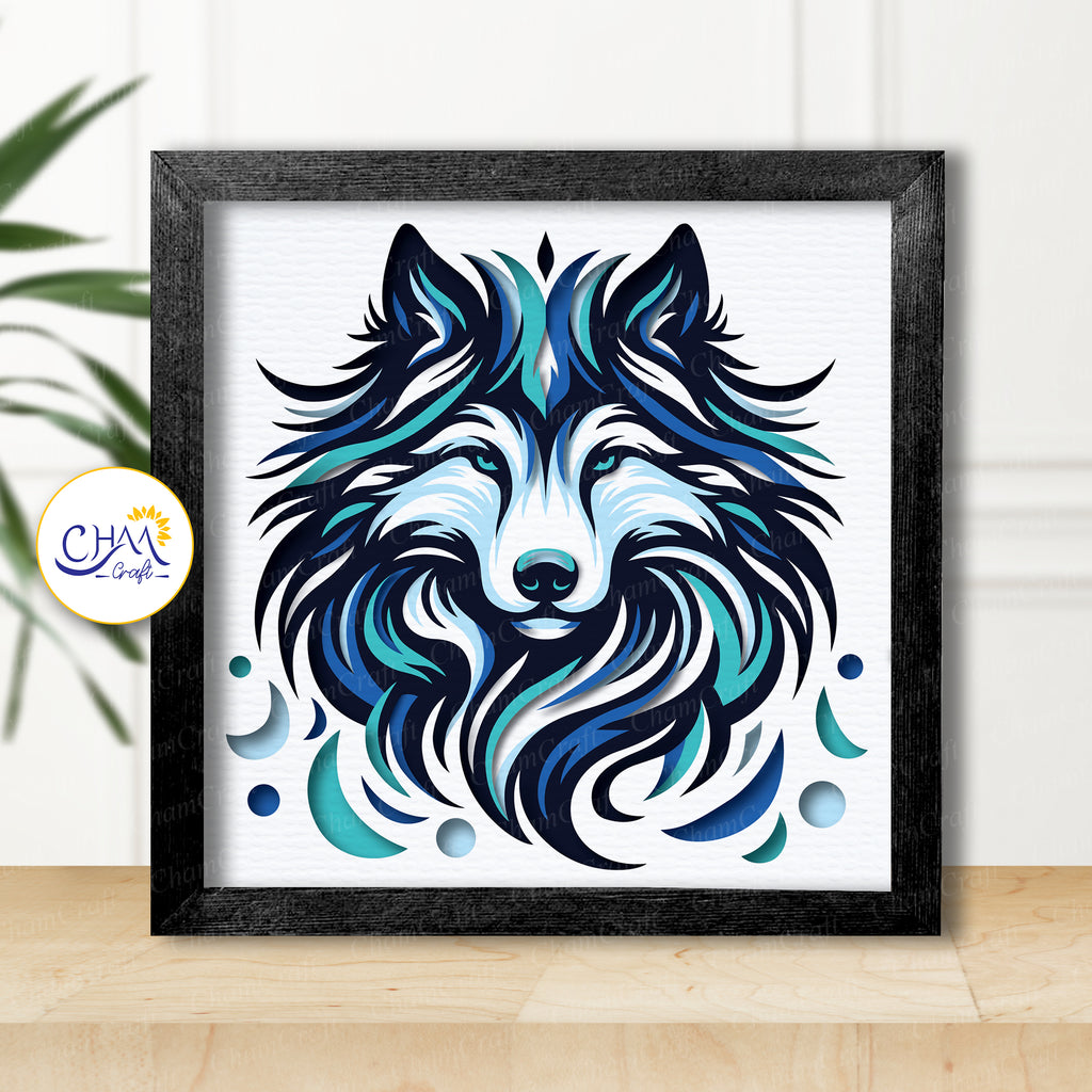 3D Arctic Wolf Shadow Box SVG Paper Cut Template