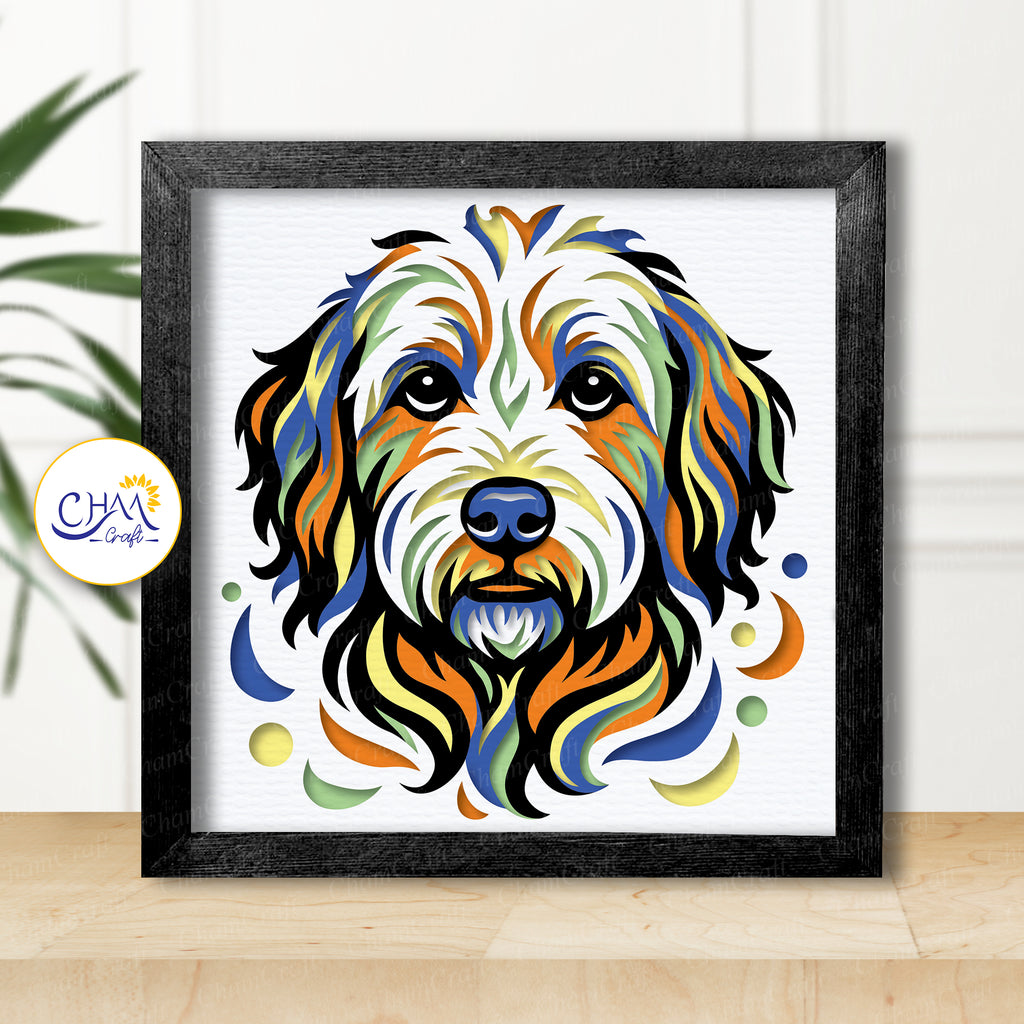 3D Doodle Dog Shadow Box SVG Paper Cut Template
