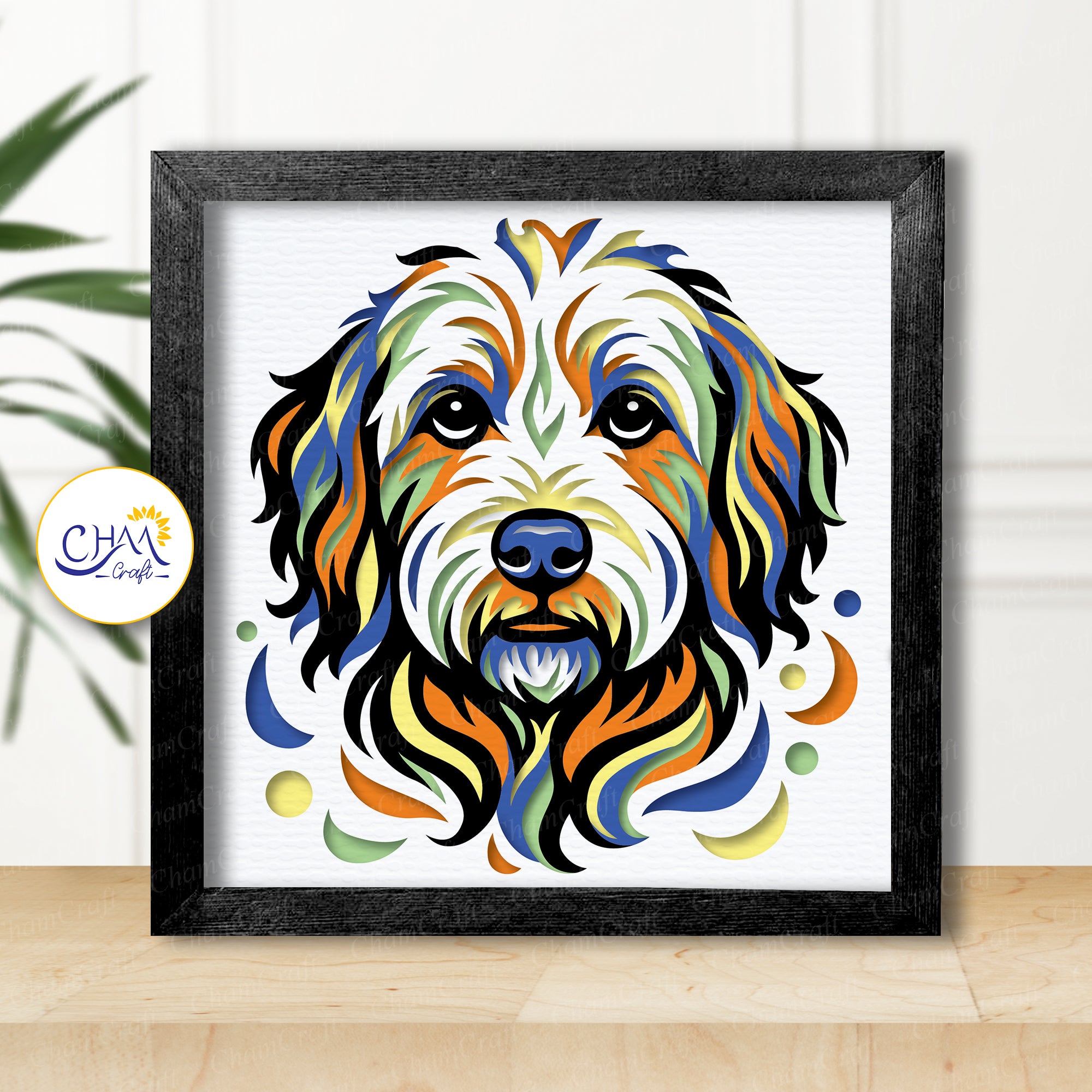3D Doodle Dog Shadow Box SVG Paper Cut Template