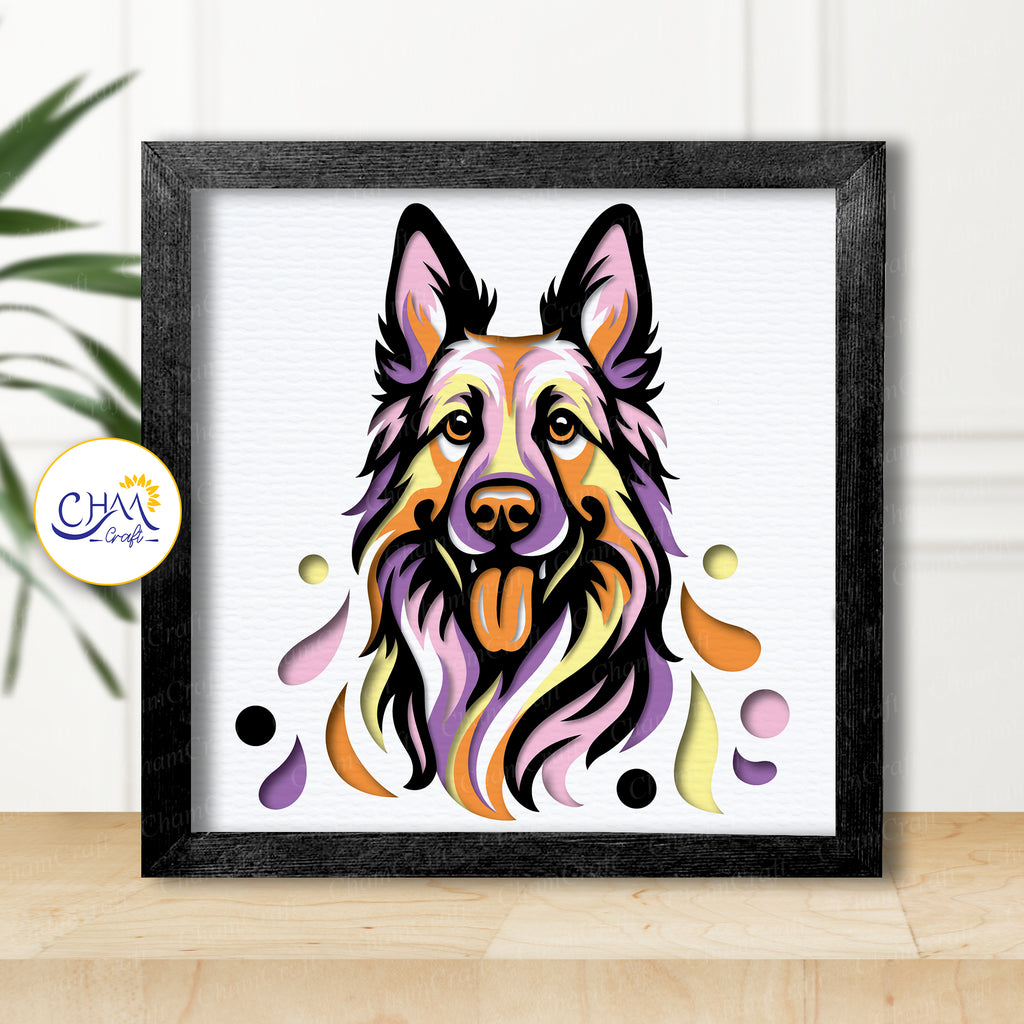 3D German Shepherd Shadow Box SVG Paper Cut Template