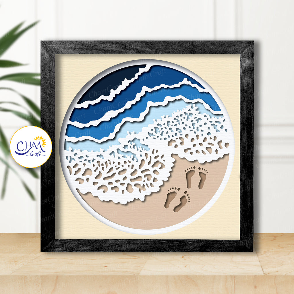 3D Beach Shadow Box SVG Paper Cut Template