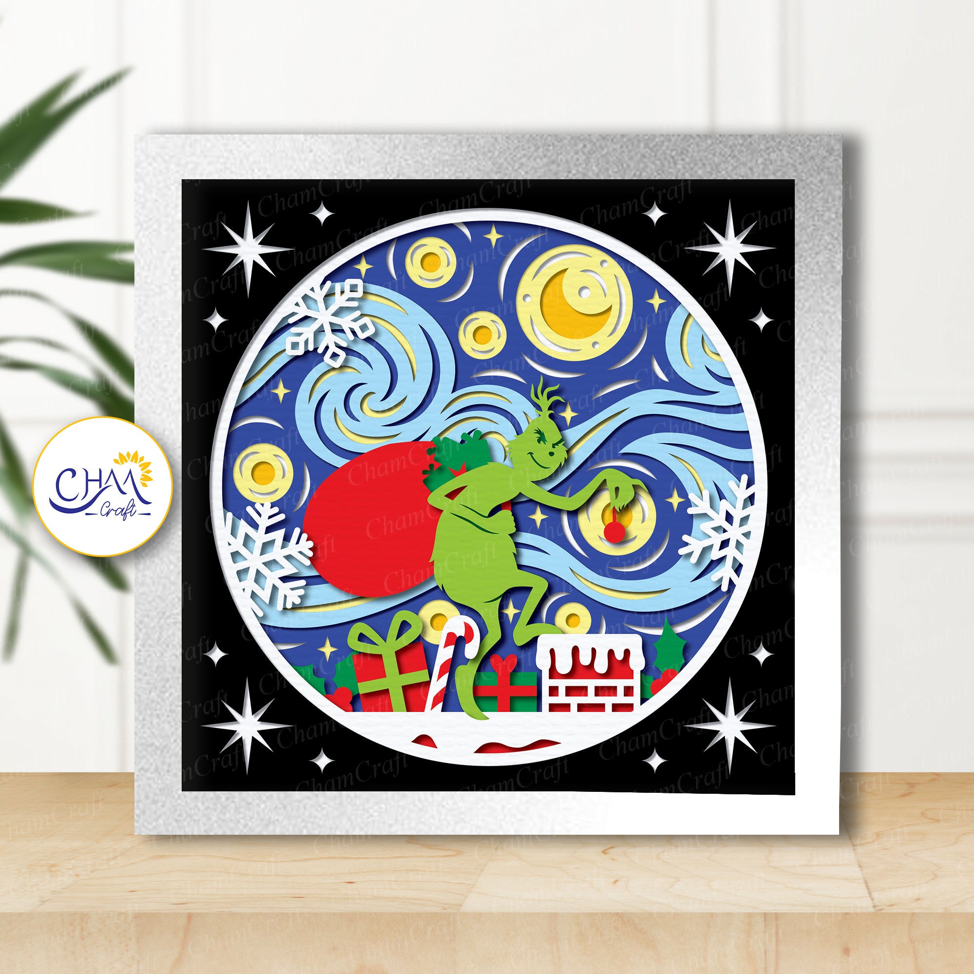 3D Christmas Thief Shadow Box SVG Paper Cut Template