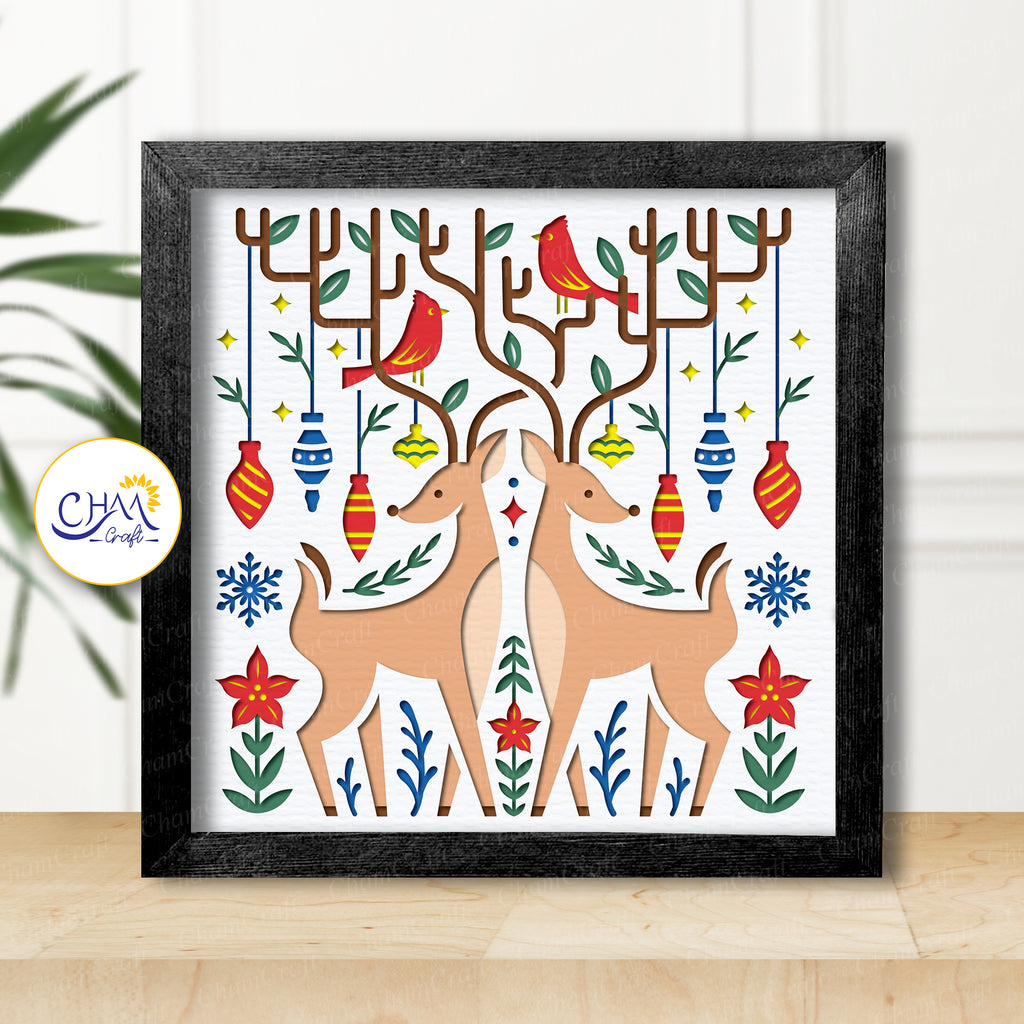 3D Christmas Deer Shadow Box SVG Paper Cut Template