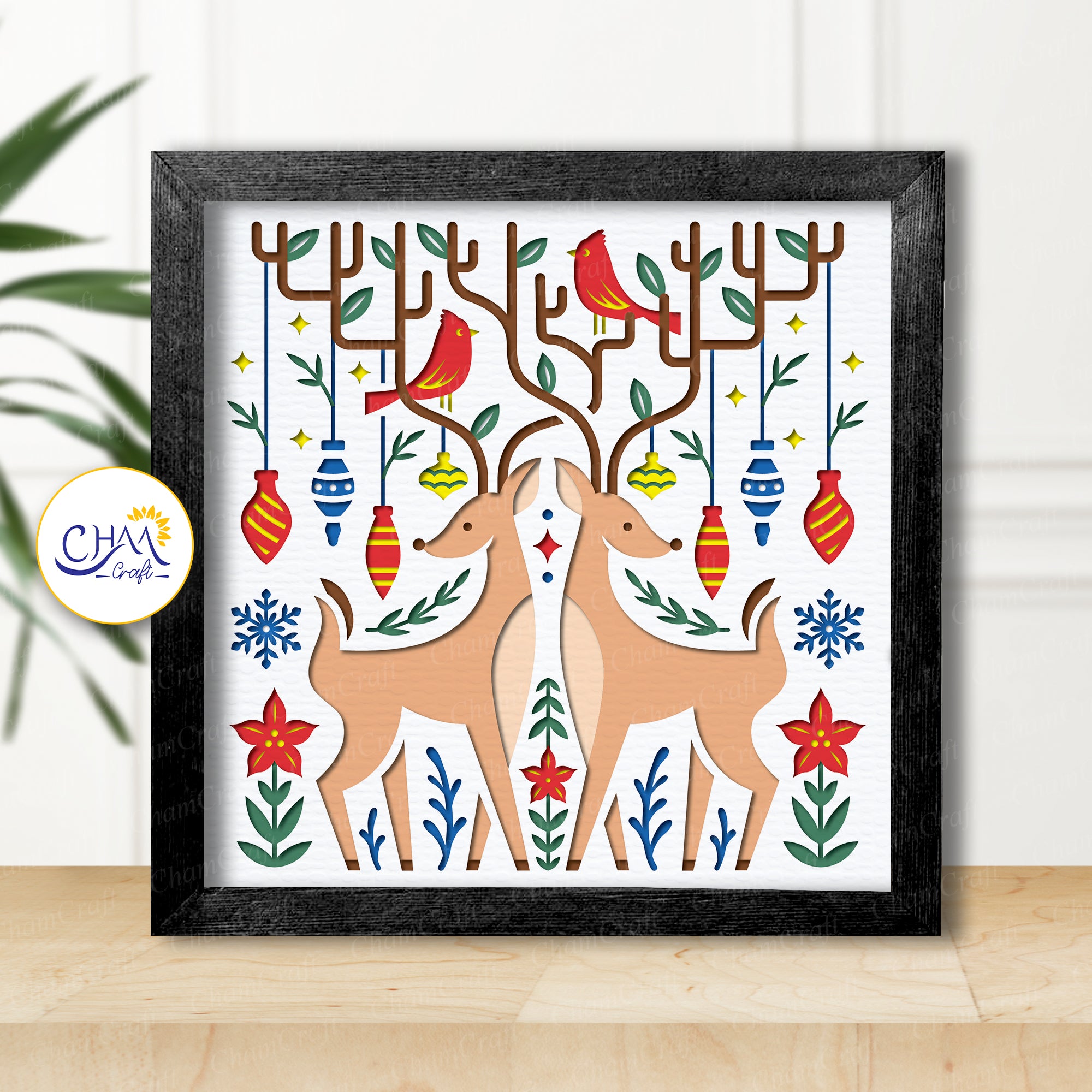 3D Christmas Deer Shadow Box SVG Paper Cut Template