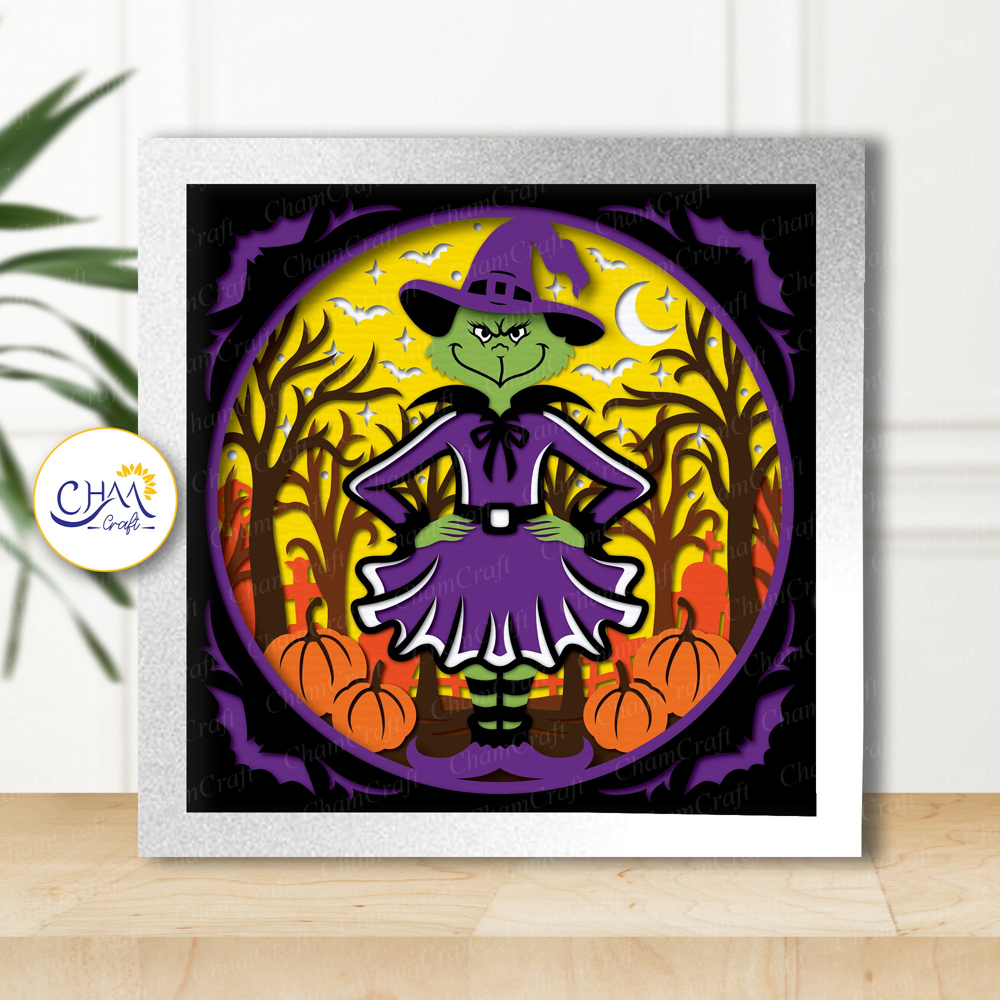 3D Halloween Witch Shadow Box SVG Paper Cut Template