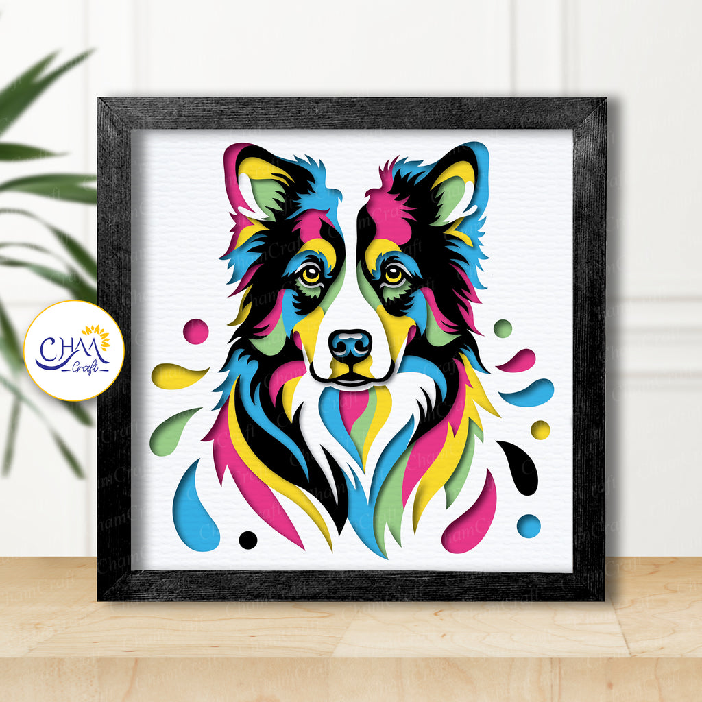3D Border Collie Shadow Box SVG Paper Cut Template