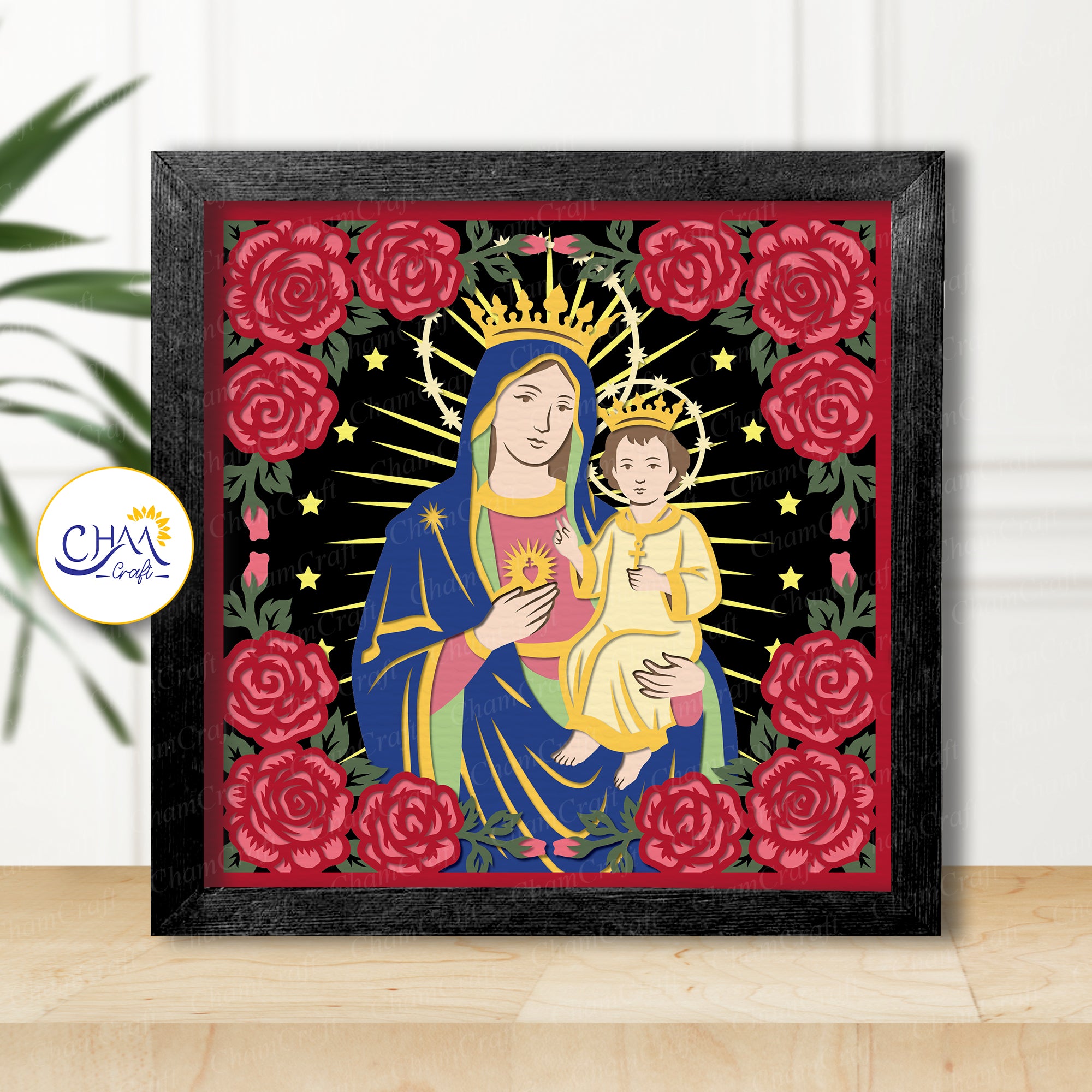 3D Virgin Mary Shadow Box SVG Paper Cut Template