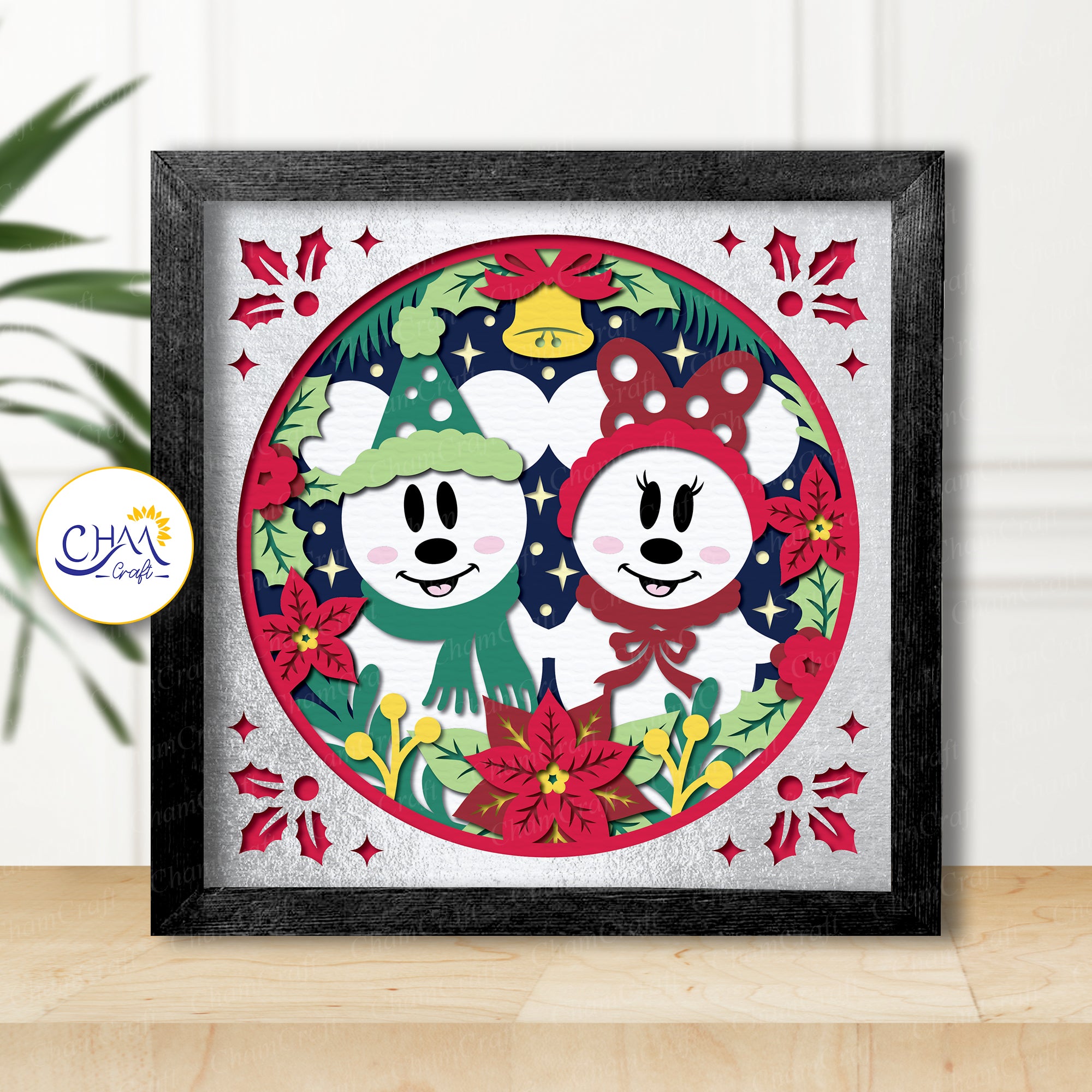 3D Snowman Couple Shadow Box SVG Paper Cut Template