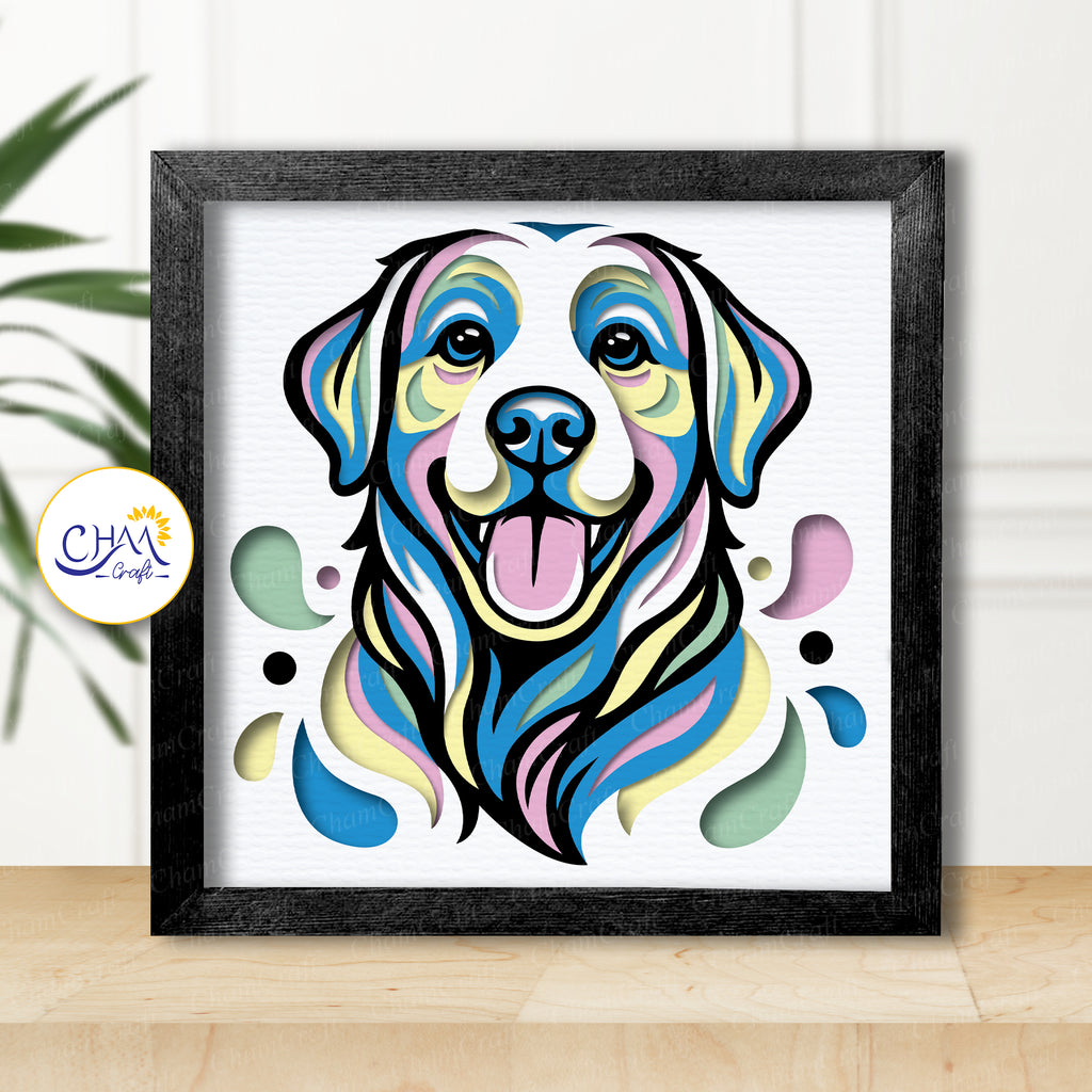 3D Labrador Retriever Shadow Box SVG Paper Cut Template