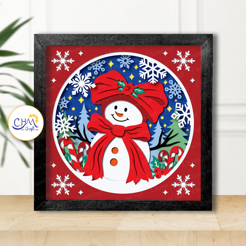 3D Christmas Snowman Shadow Box SVG Paper Cut Template