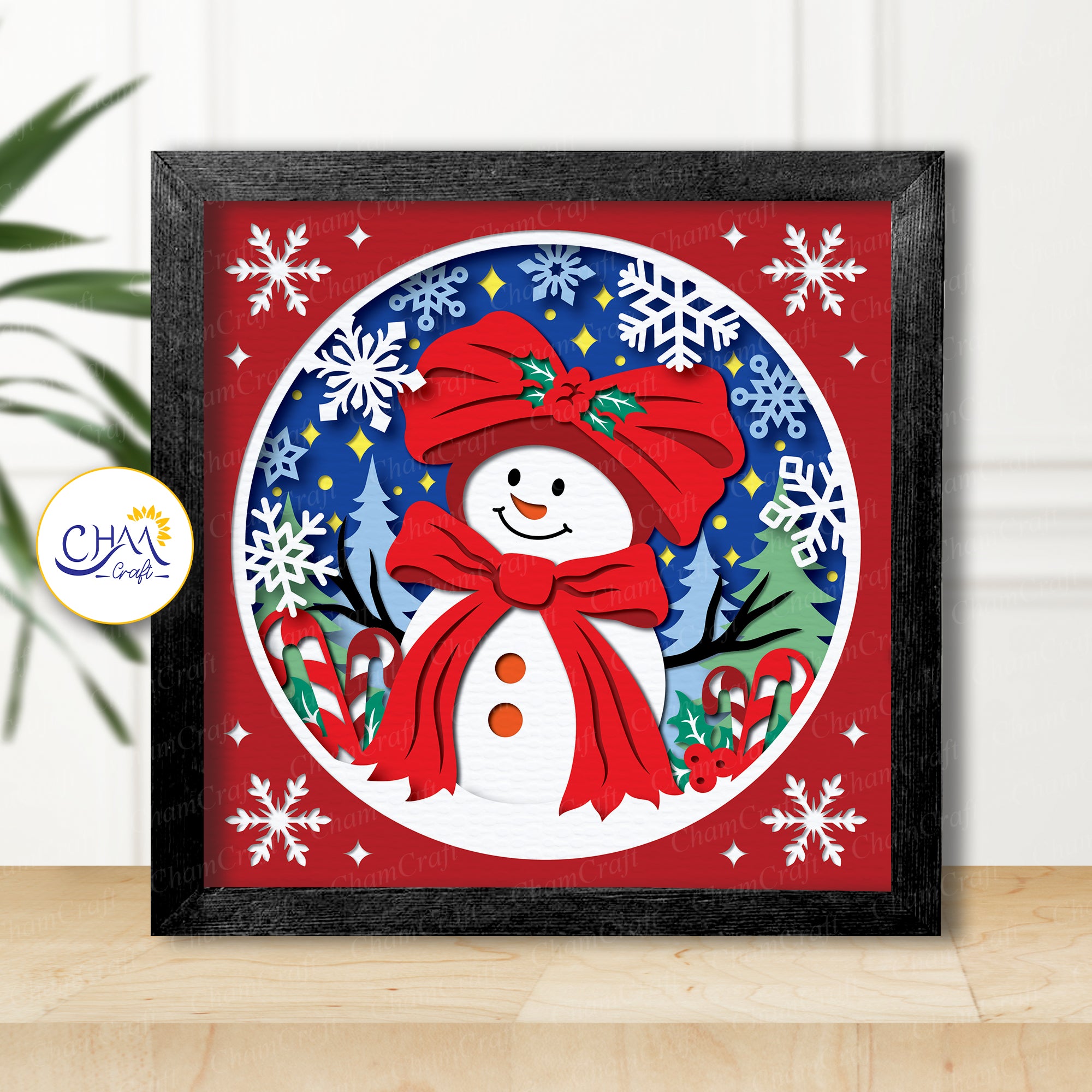 3D Christmas Snowman Shadow Box SVG Paper Cut Template