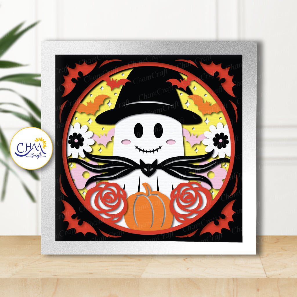 3D Nightmare Ghost Shadow Box SVG Paper Cut Template