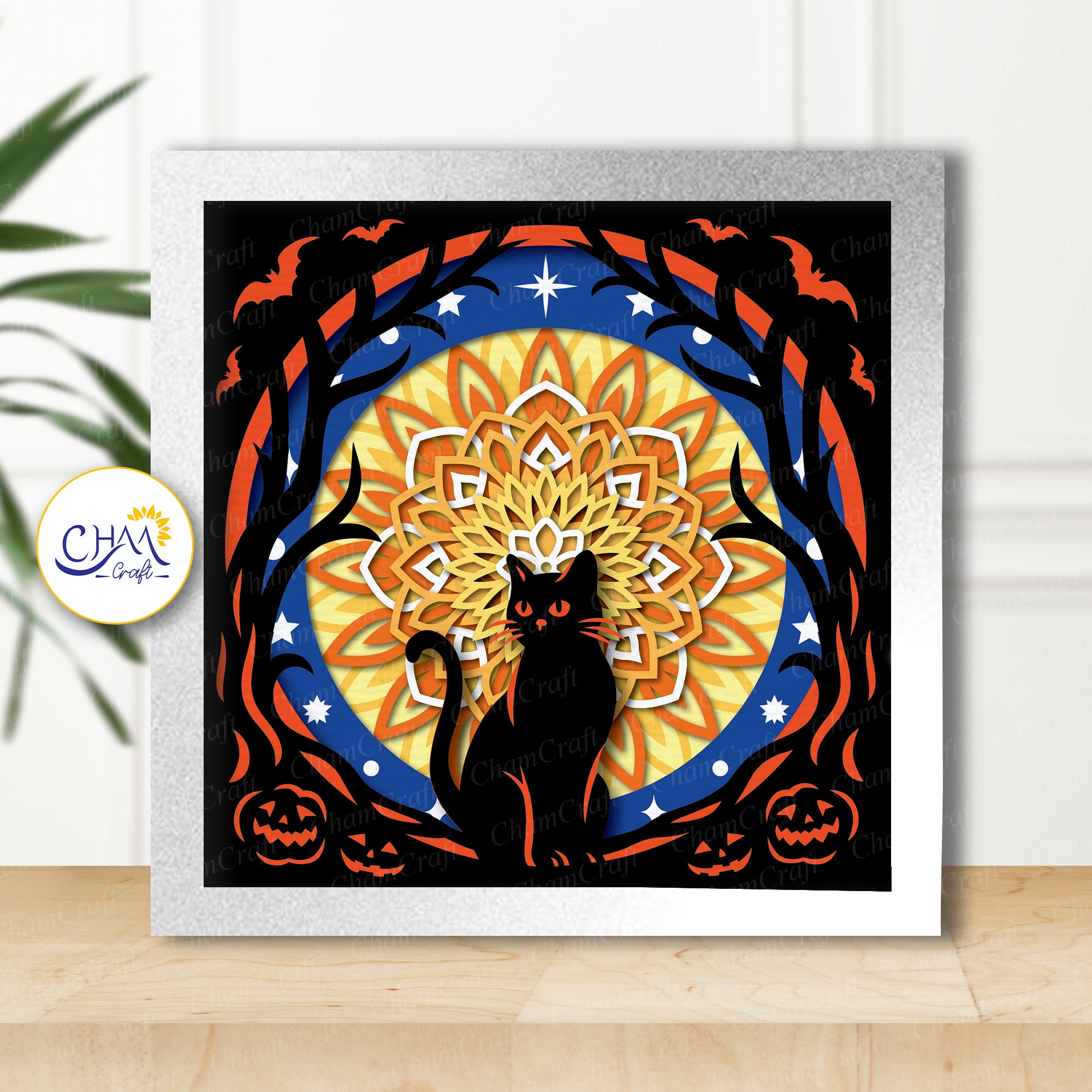 3D Halloween Cat Shadow Box SVG Paper Cut Template