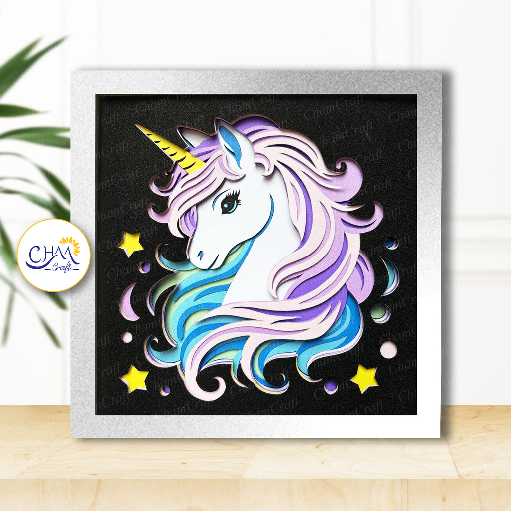 3D Unicorn Shadow Box SVG Paper Cut Template