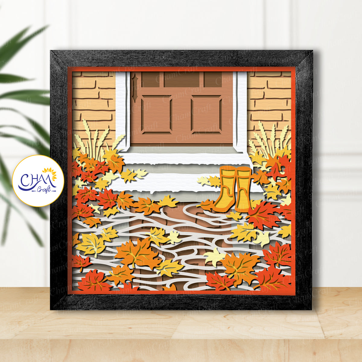 3D Rainy Autumn Shadow Box SVG Paper Cut Template