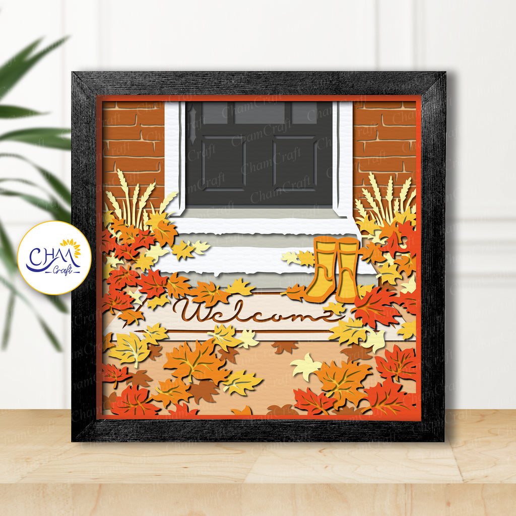 3D Welcome Autumn Shadow Box SVG Paper Cut Template